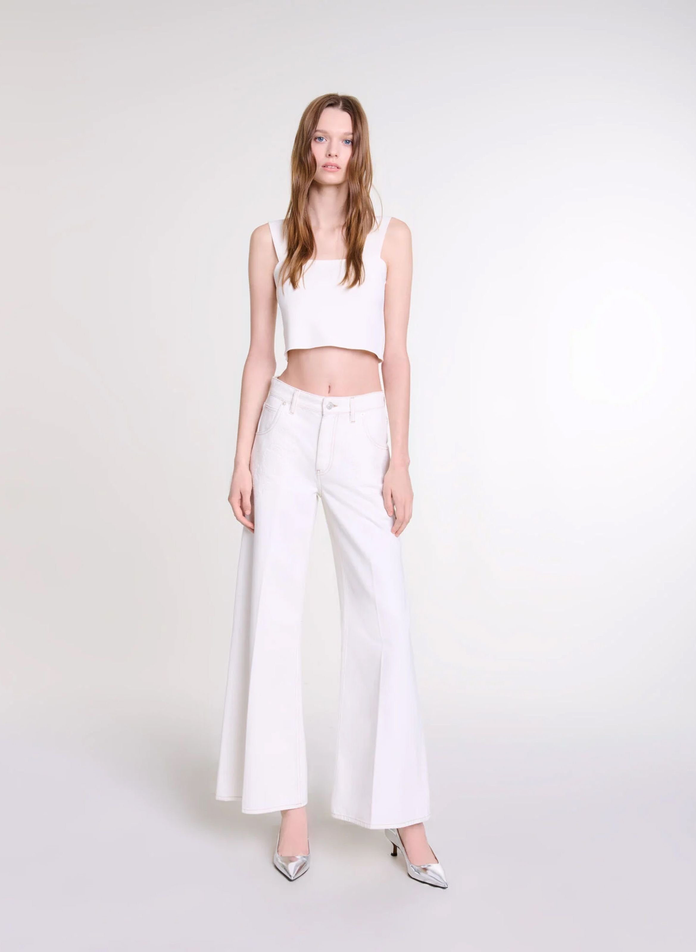 Top court col carré MAJE Beige