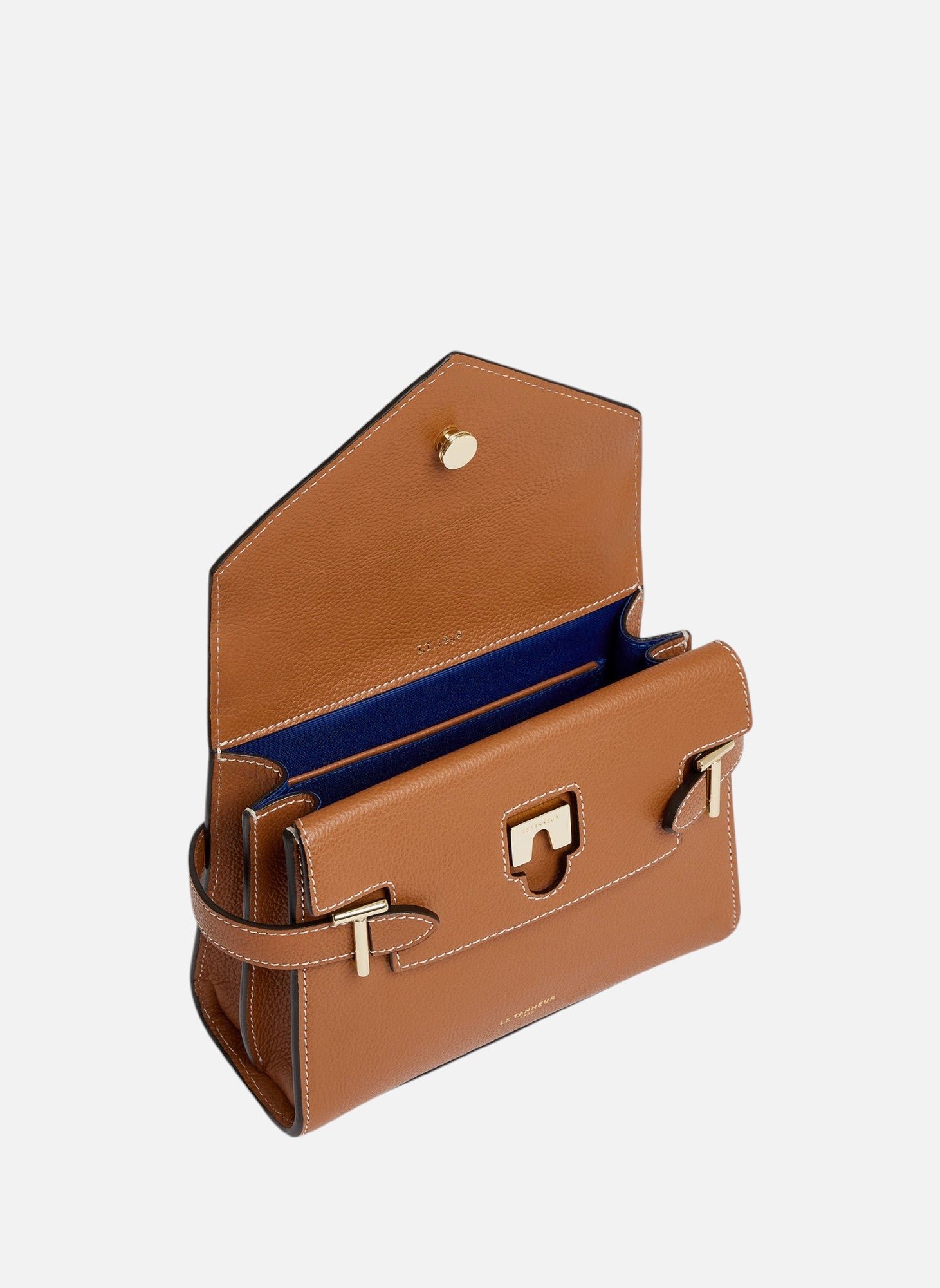 Petit sac à main double rabat emilie en cuir grainé Marron