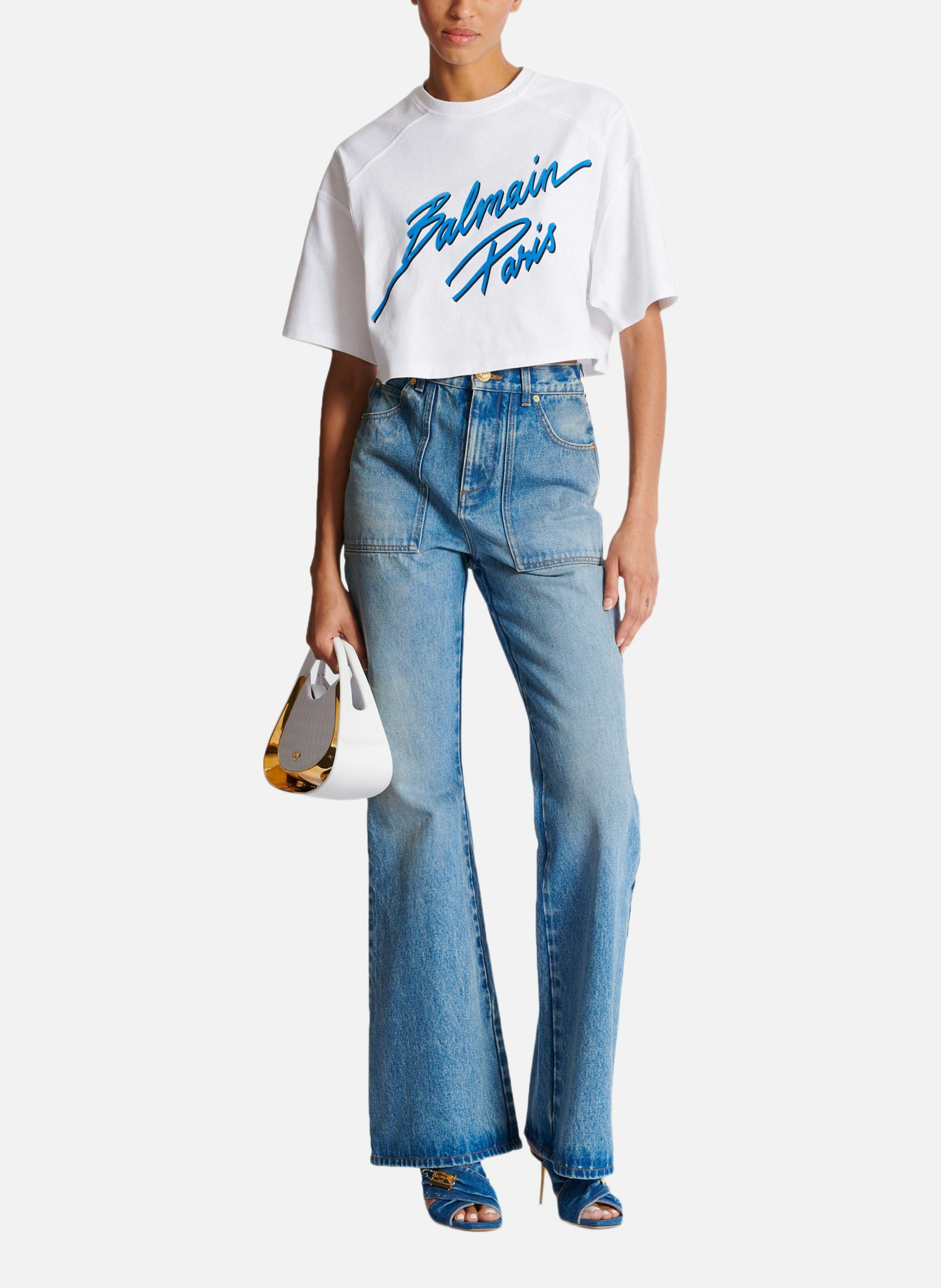 T-shirt court floqué balmain lettre Blanc