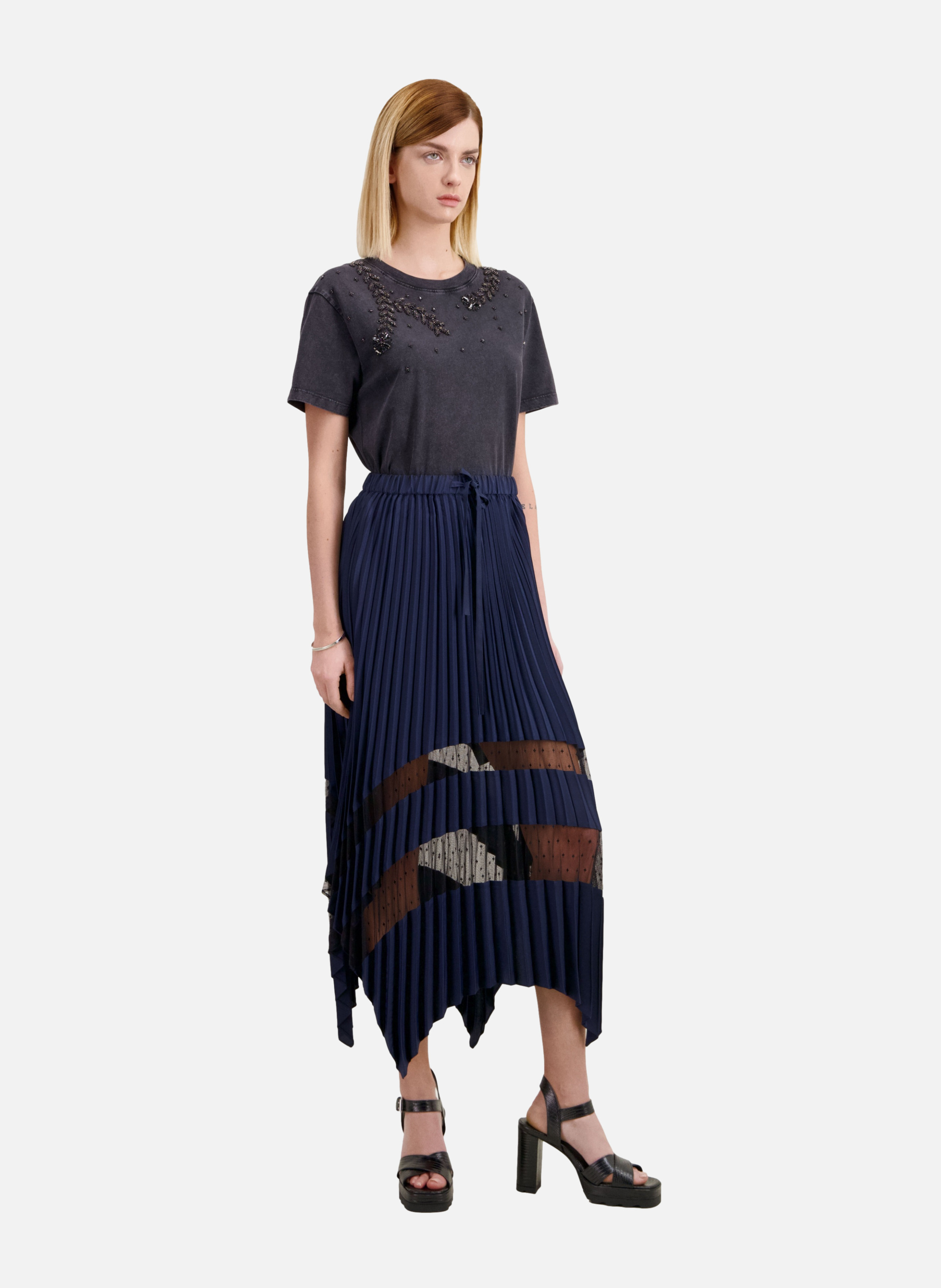 Jupe longue plissée Bleu