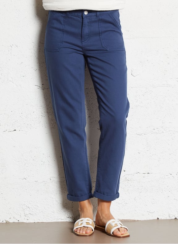 Pantalon slim taille haute en coton nalla Bleu by MAISON 123 MAISON 123 Pantalon slim taille haute en coton nalla Bleu