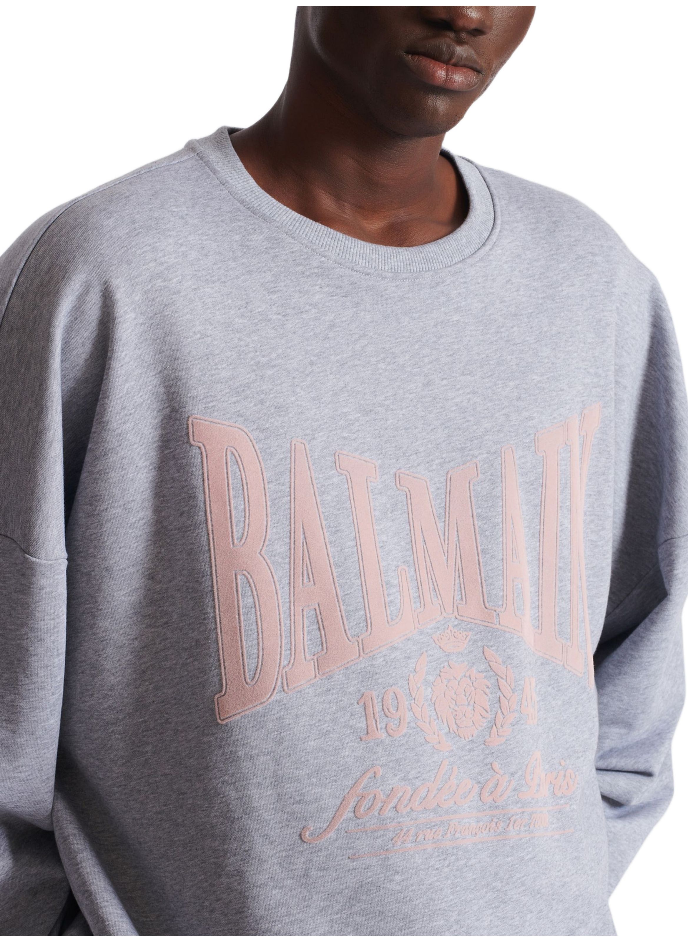Sweatshirt en coton à imprimé BALMAIN Gris