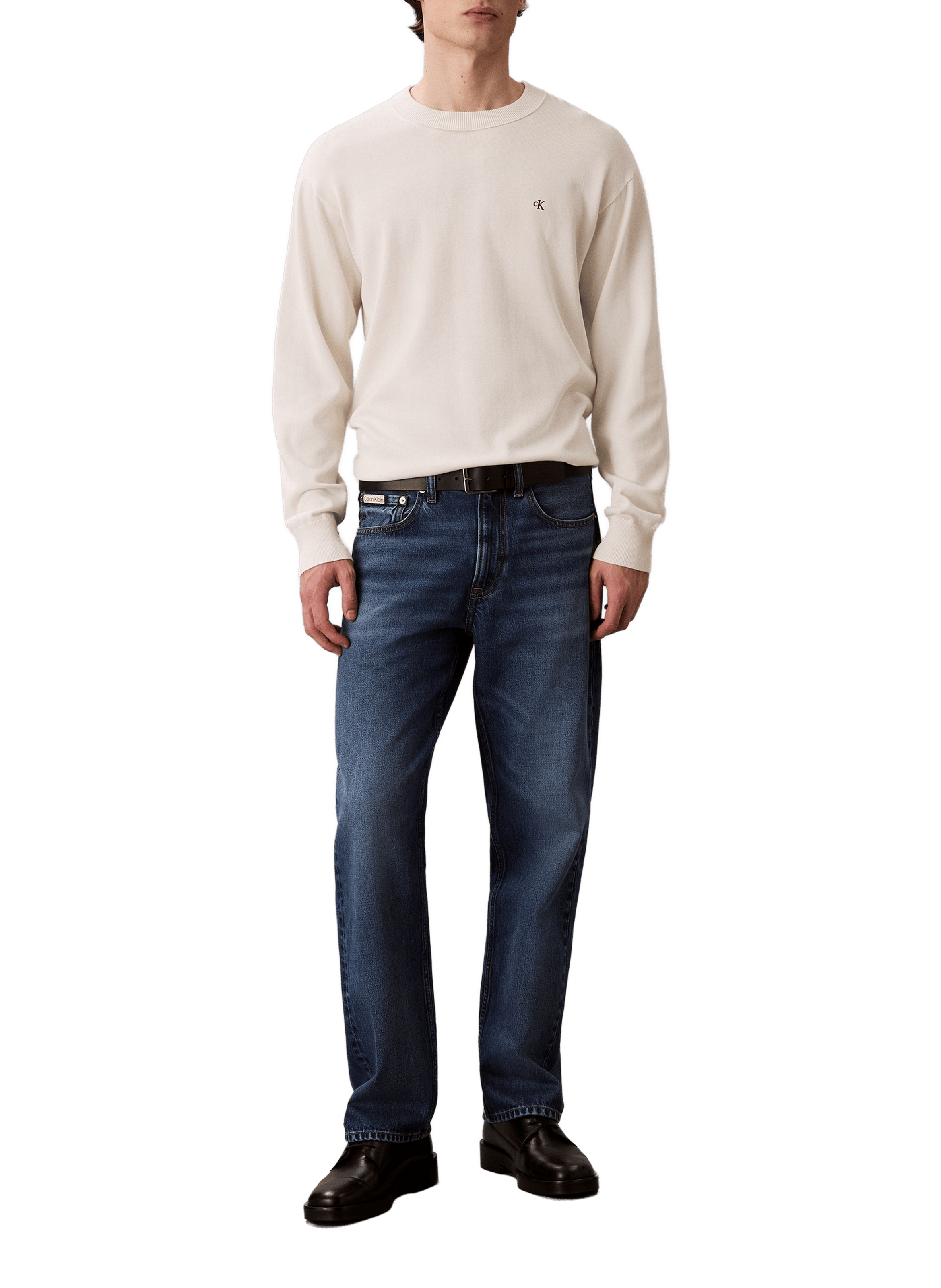 Pull droit col rond en coton CALVIN KLEIN Beige