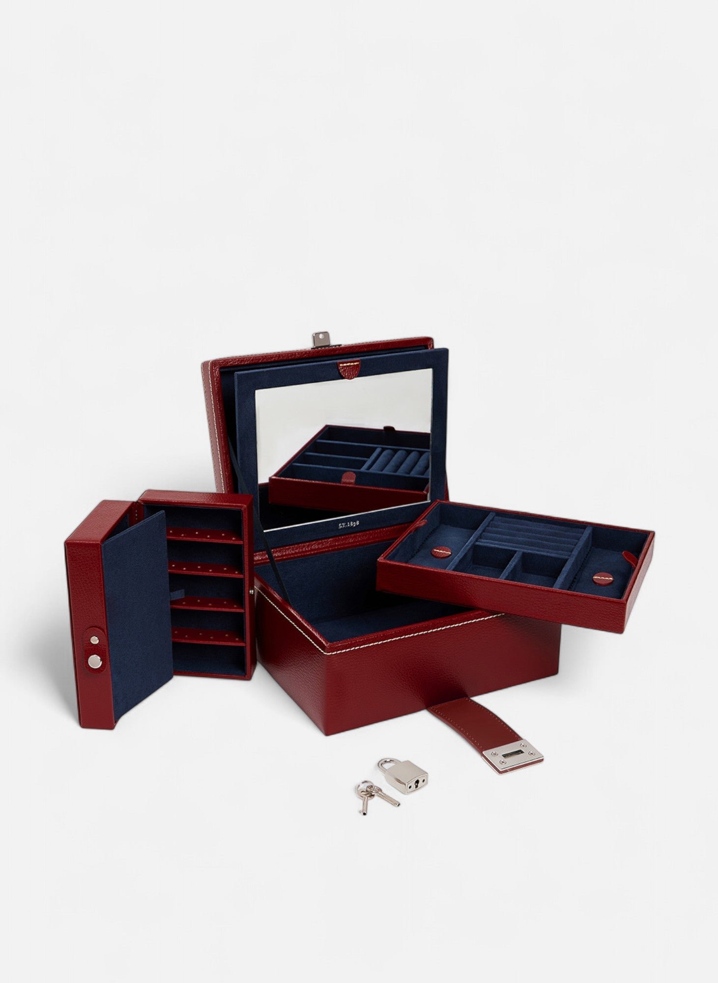 Boîte à bijoux moyen modèle en cuir LE TANNEUR Rouge