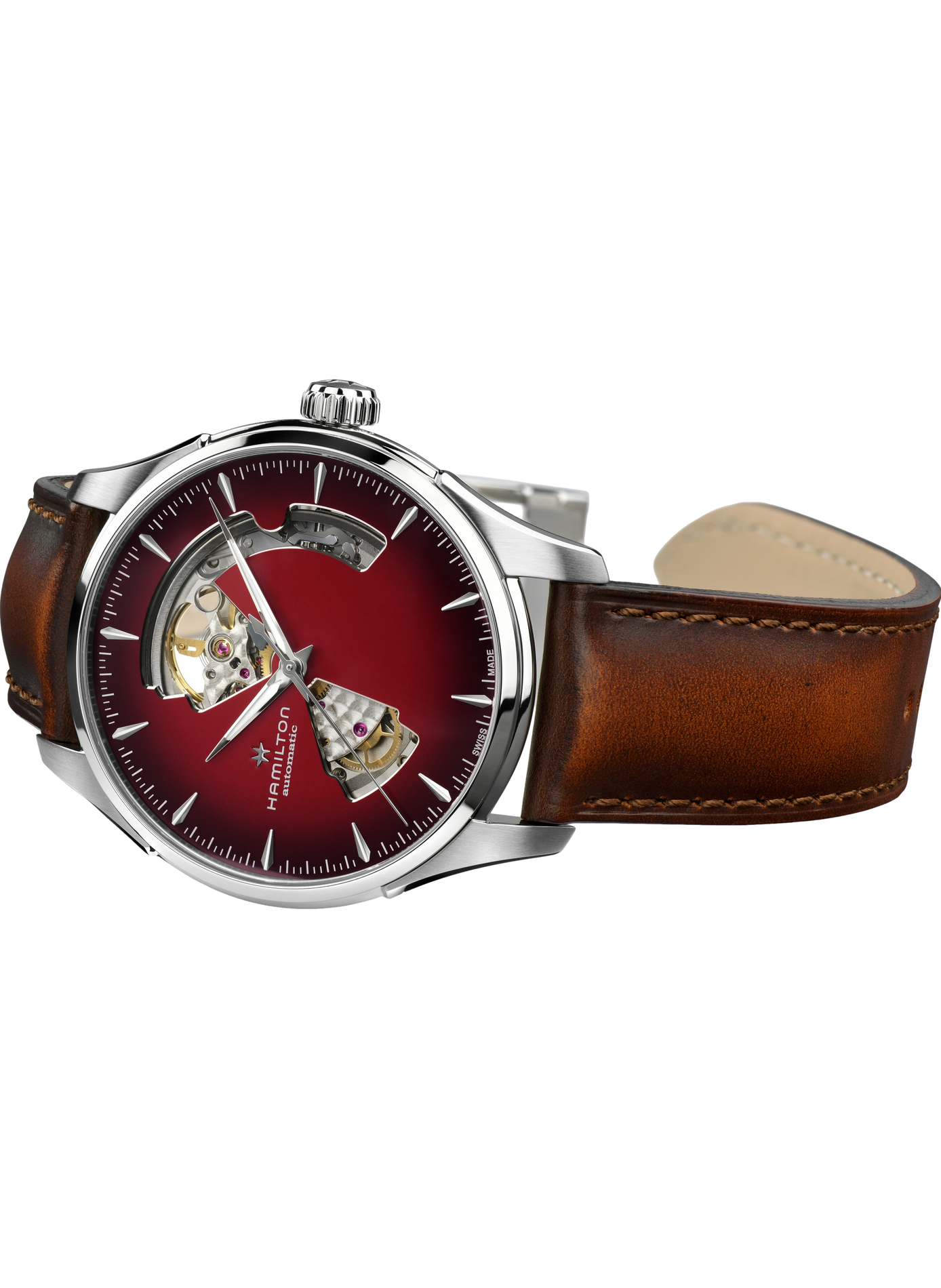 Montre automatique en cuir et acier inoxydable HAMILTON Rouge