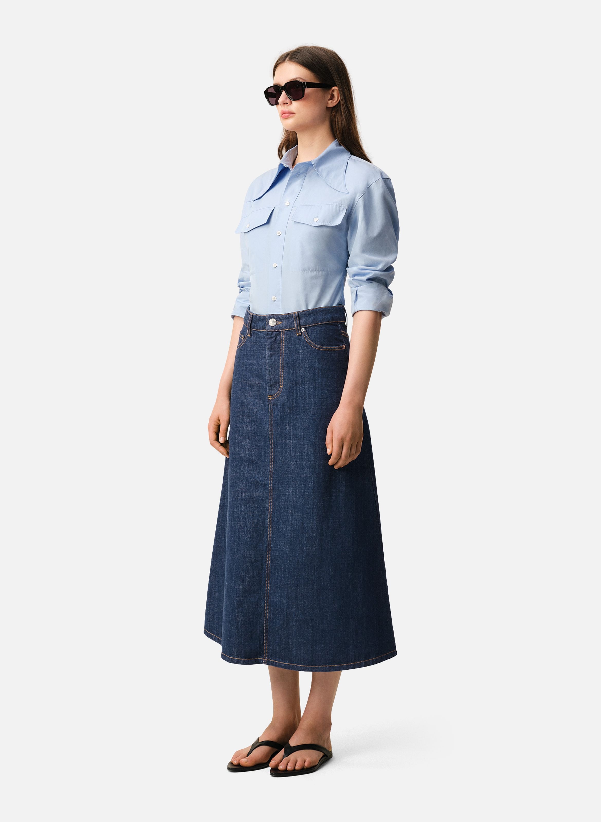 Jupe longue en coton AMI PARIS Bleu