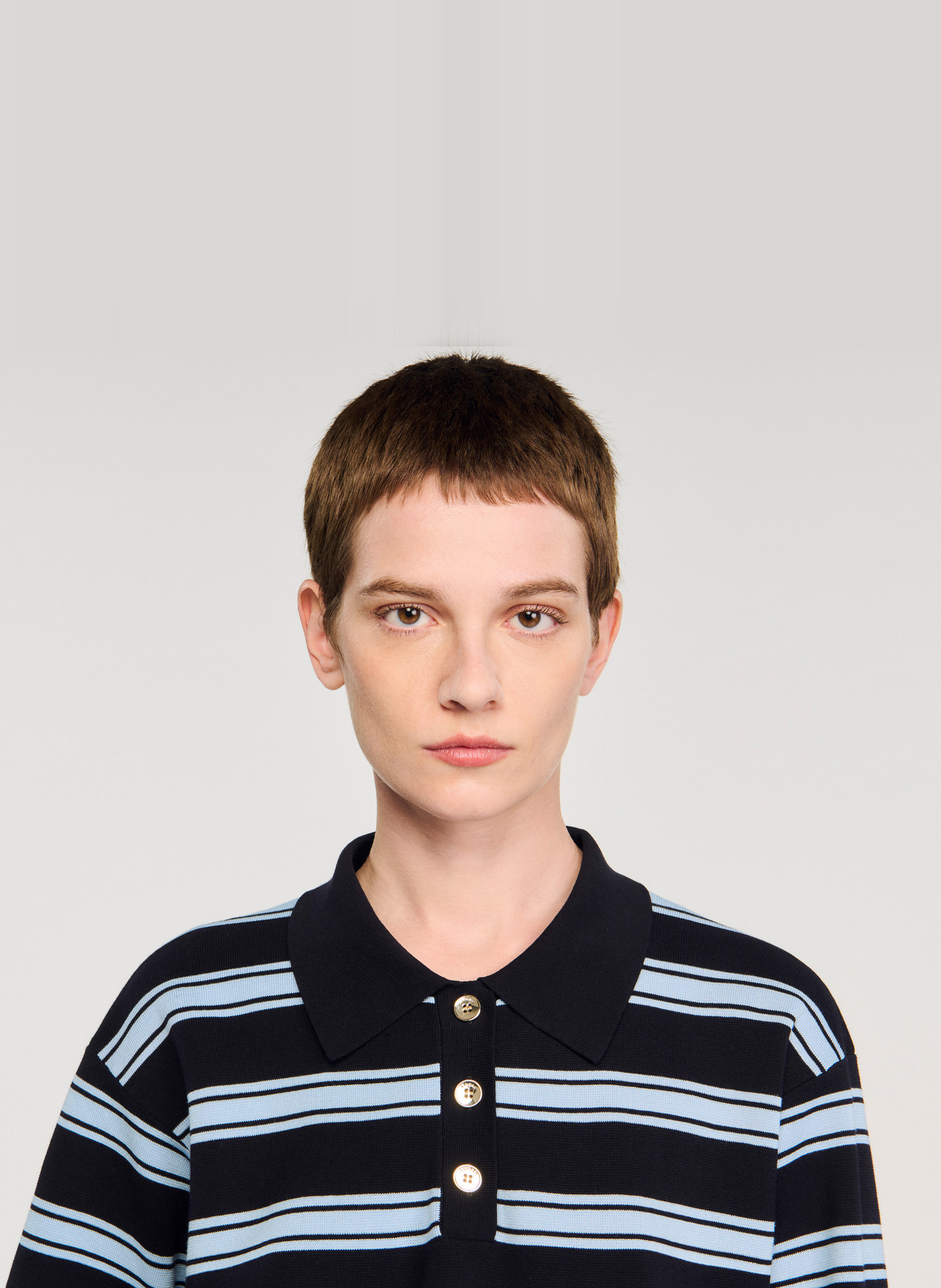 Polo droit en coton soie et lin Bleu