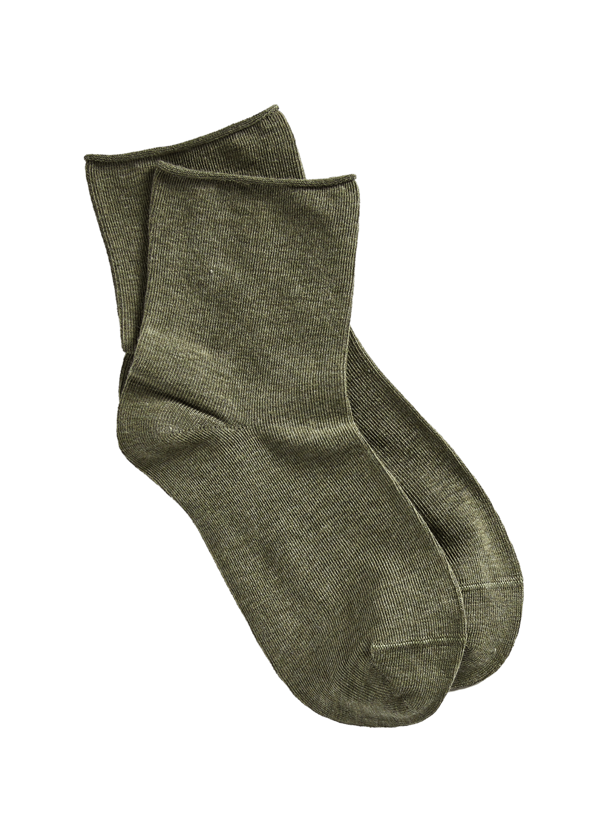 Socquettes bord roulotté en coton bio mélangés LE BOURGET Kaki