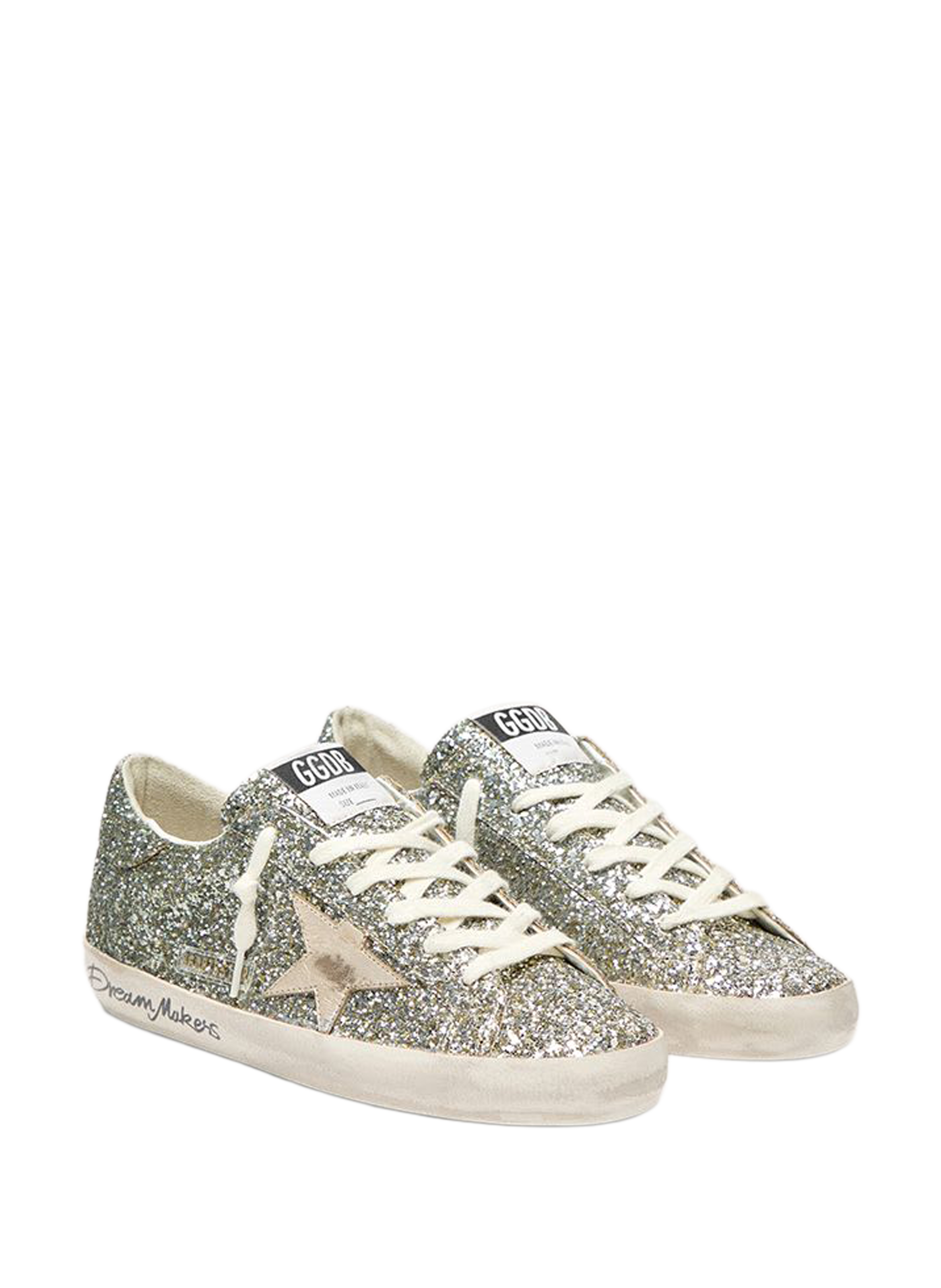 Glitter leather sneakers GOLDEN GOOSE Silver