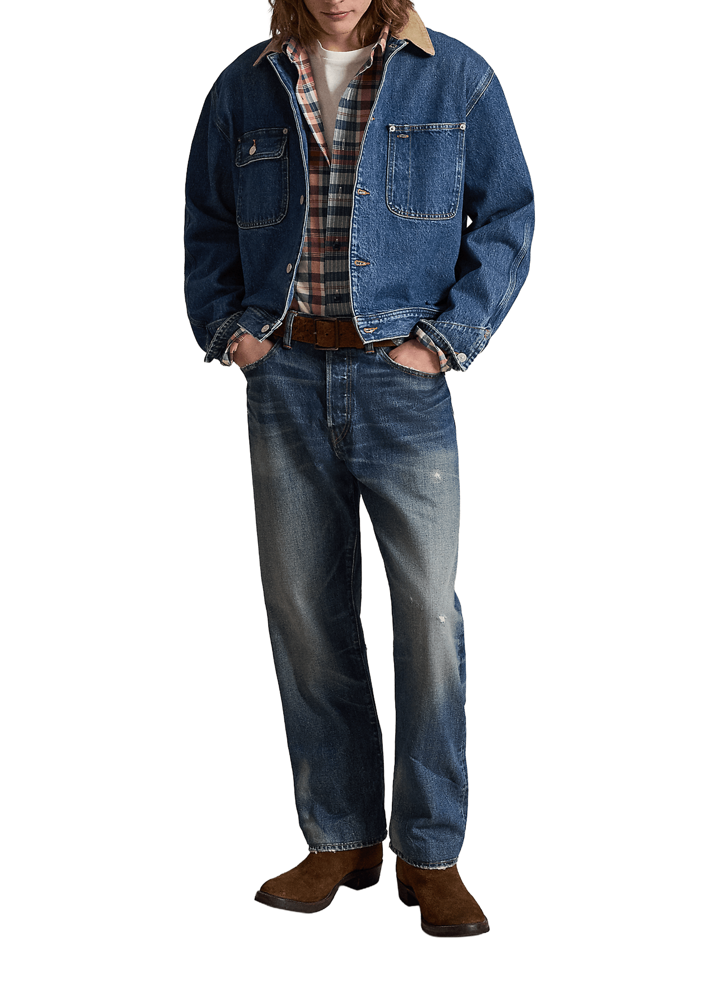Veste droite courte Dungaree en denim de coton POLO RALPH LAUREN Bleu