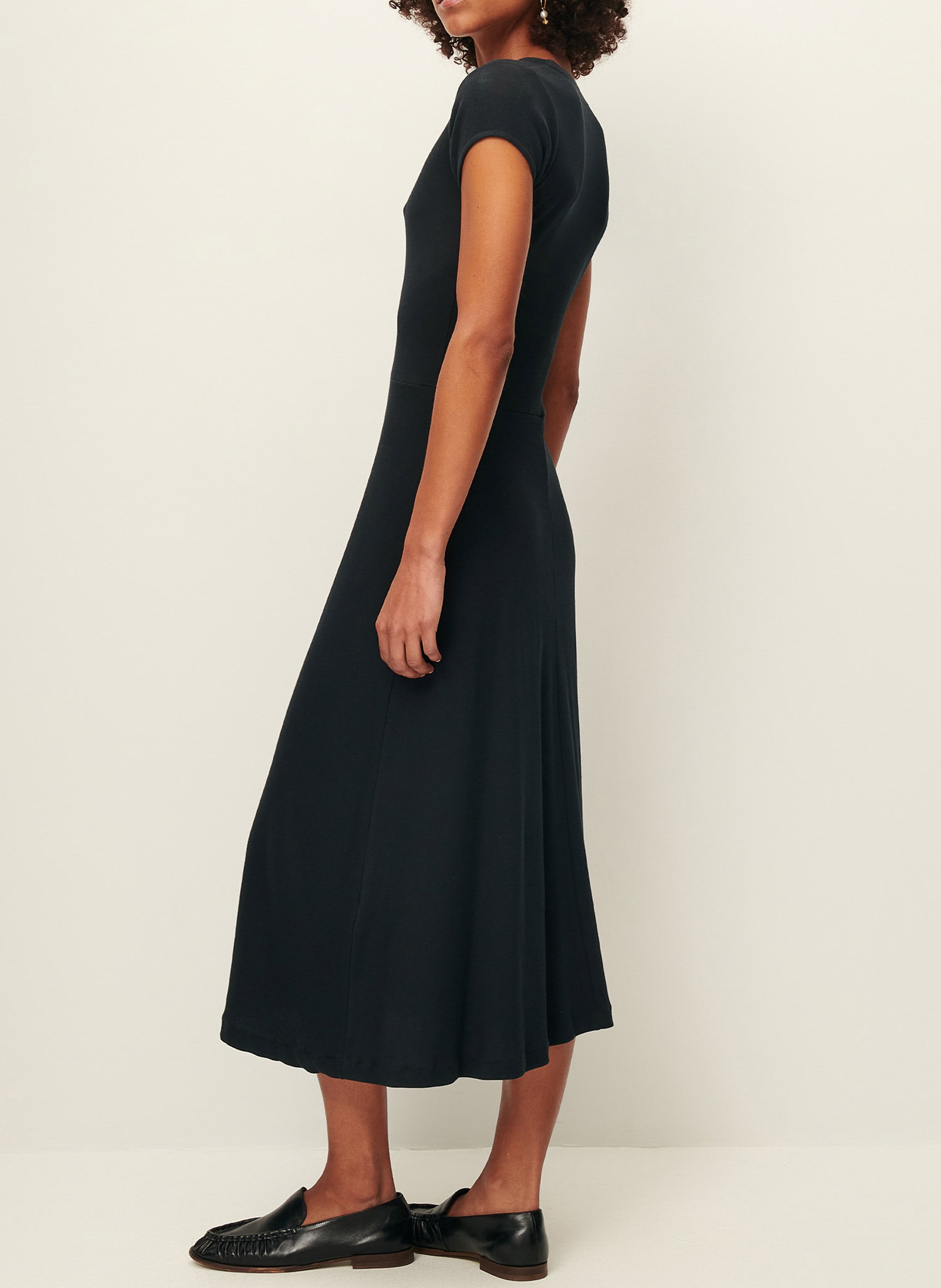 Robe midi droite encolure v en coton bio mélangé nea SESSUN Noir