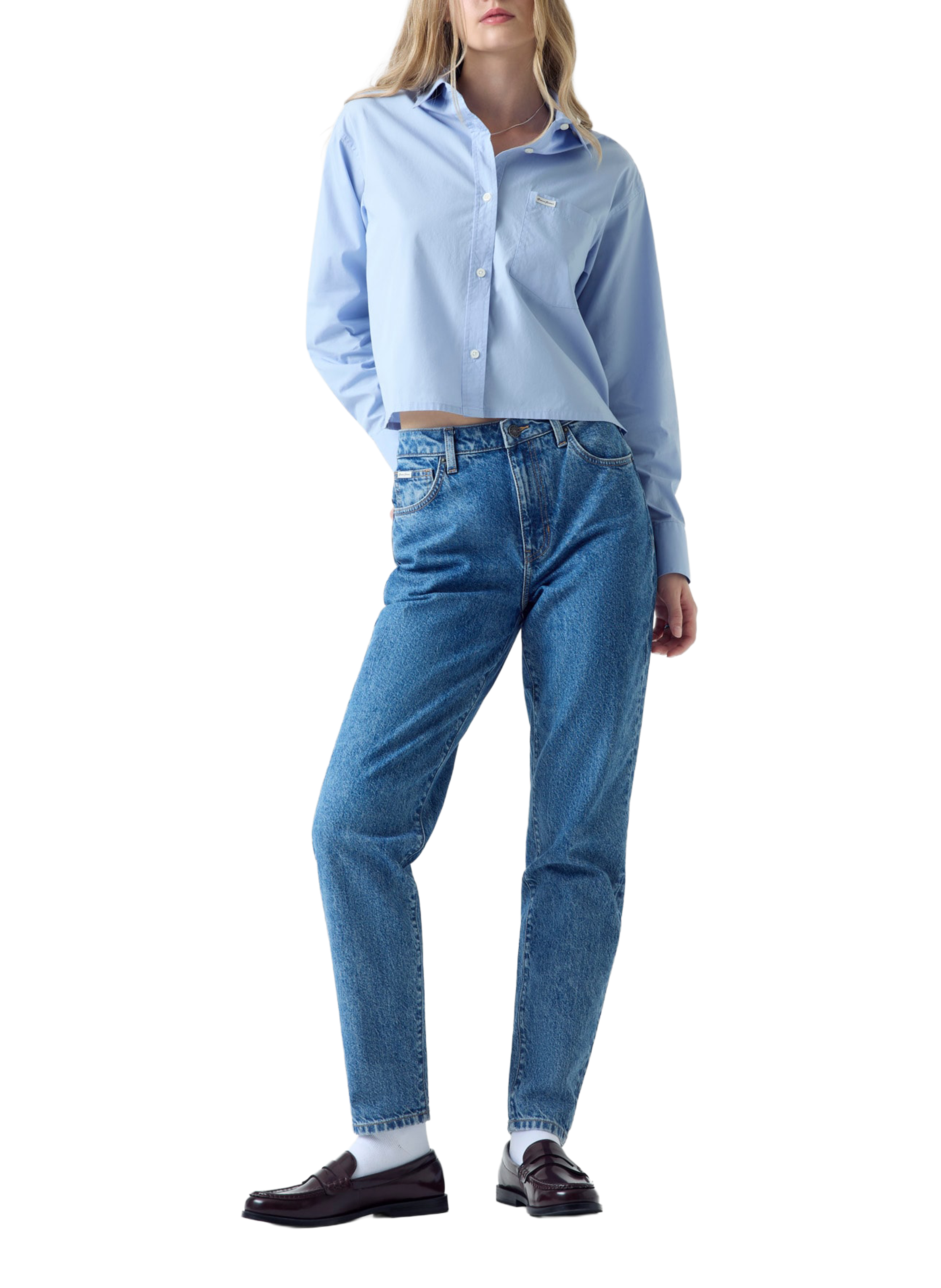 Wijde broek van gemengd katoen. GUESS Blauw