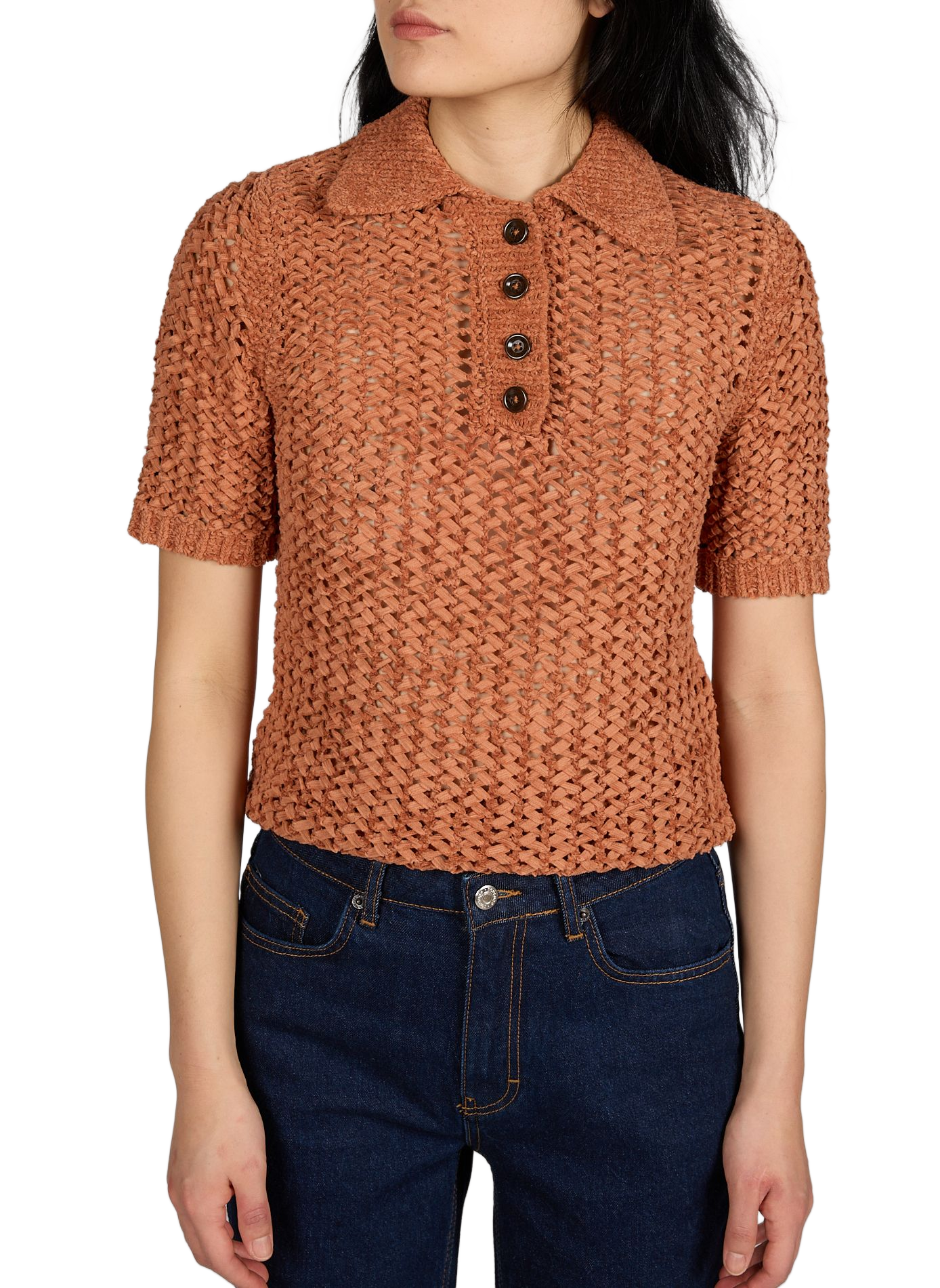 Pull manches courtes col polo en coton mélangé TOPSHOP Orange