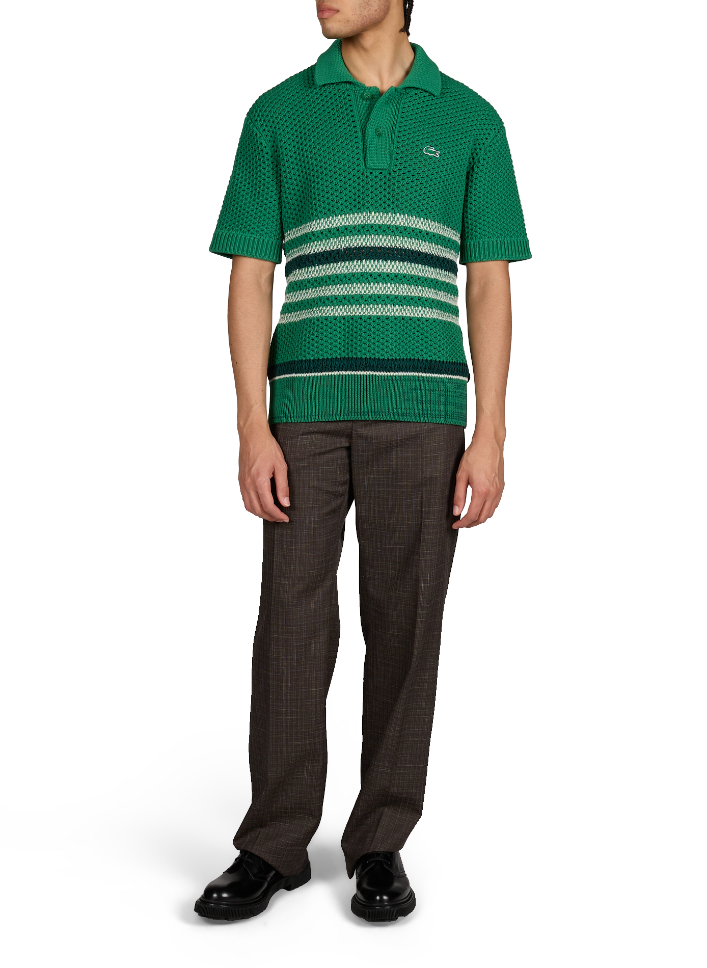 Pantalon à carreaux en coton et laine mélangés LACOSTE Marron