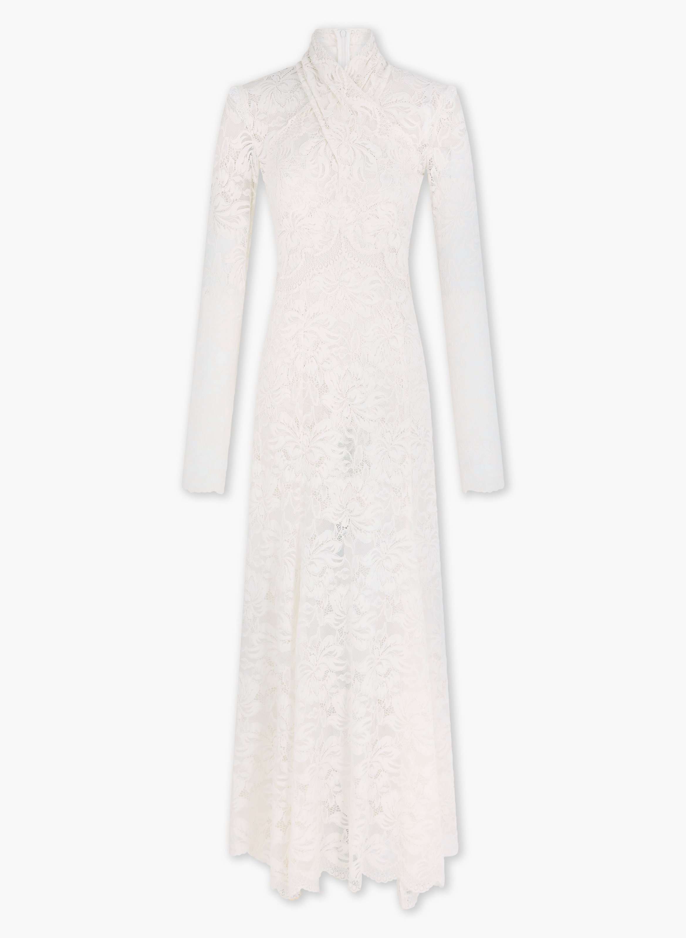 Robe longue en dentelle col montant RABANNE Blanc