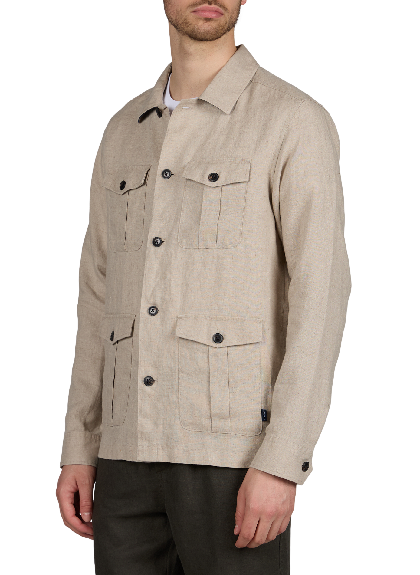 Chemise saharienne droite en lin HACKETT Beige