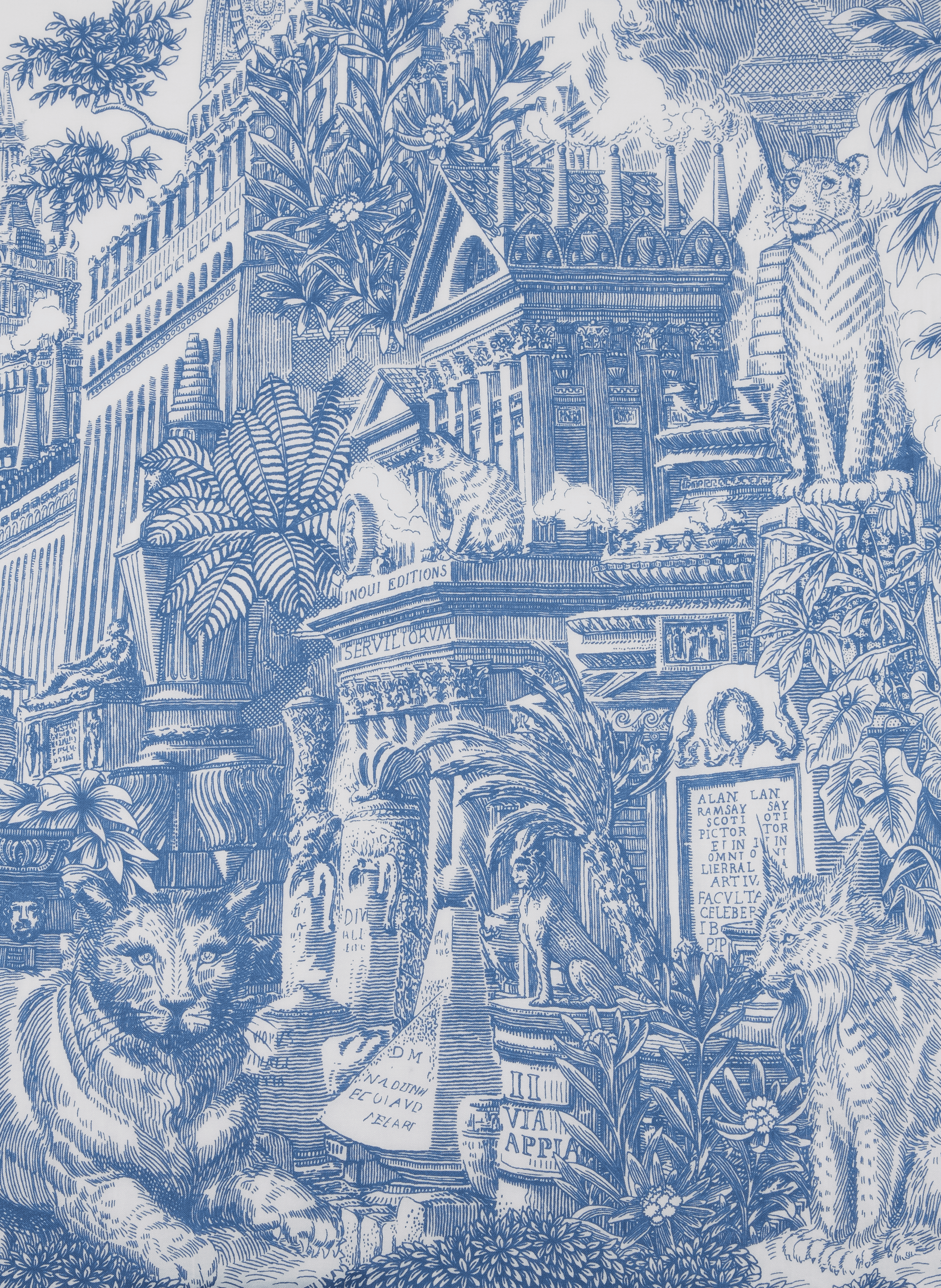 Piranesi printed square in cotton and silk INOUI EDITIONS Blue