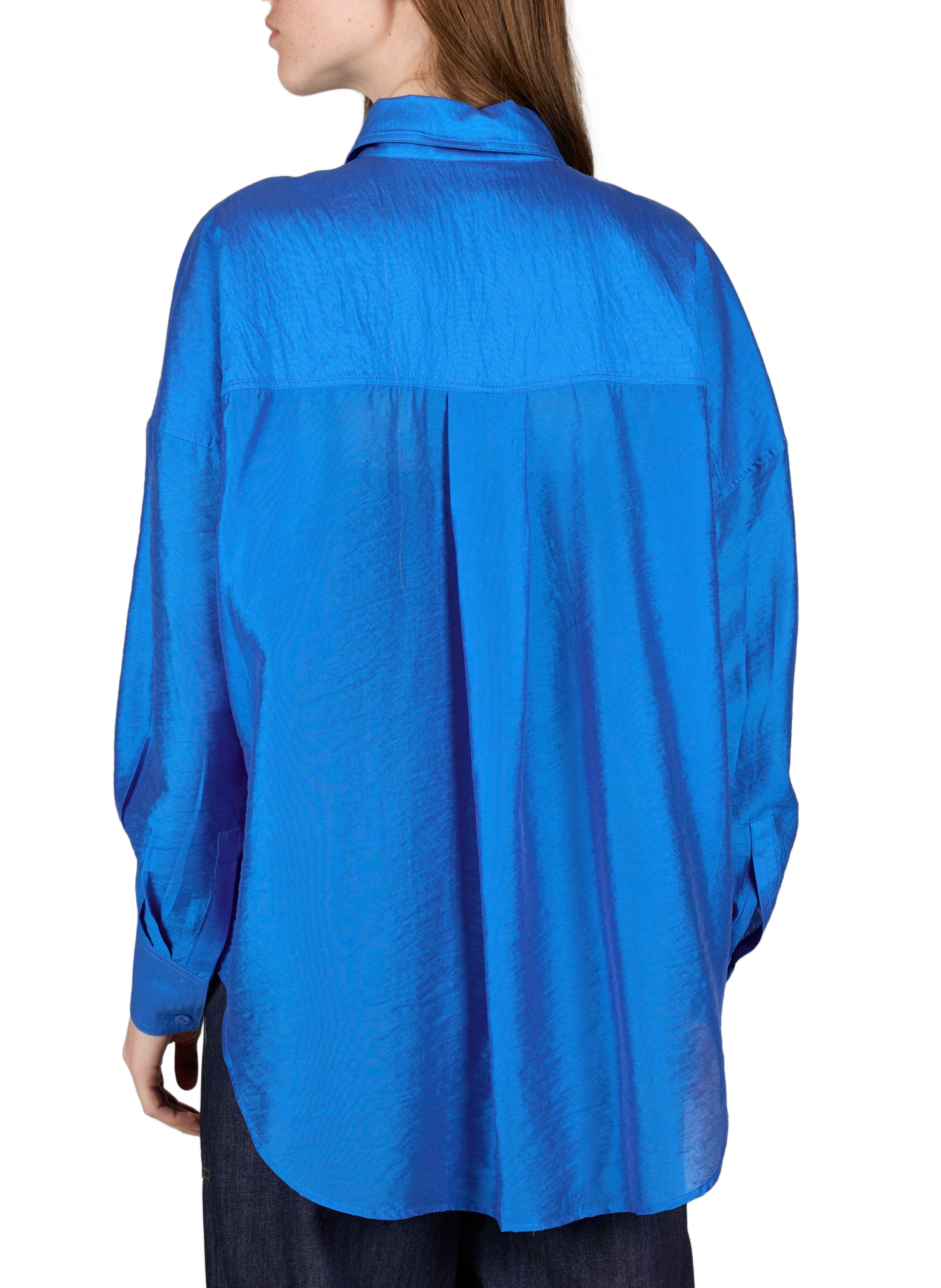 Oversized satin shirt with classic collar ROUGE EDIT Blue