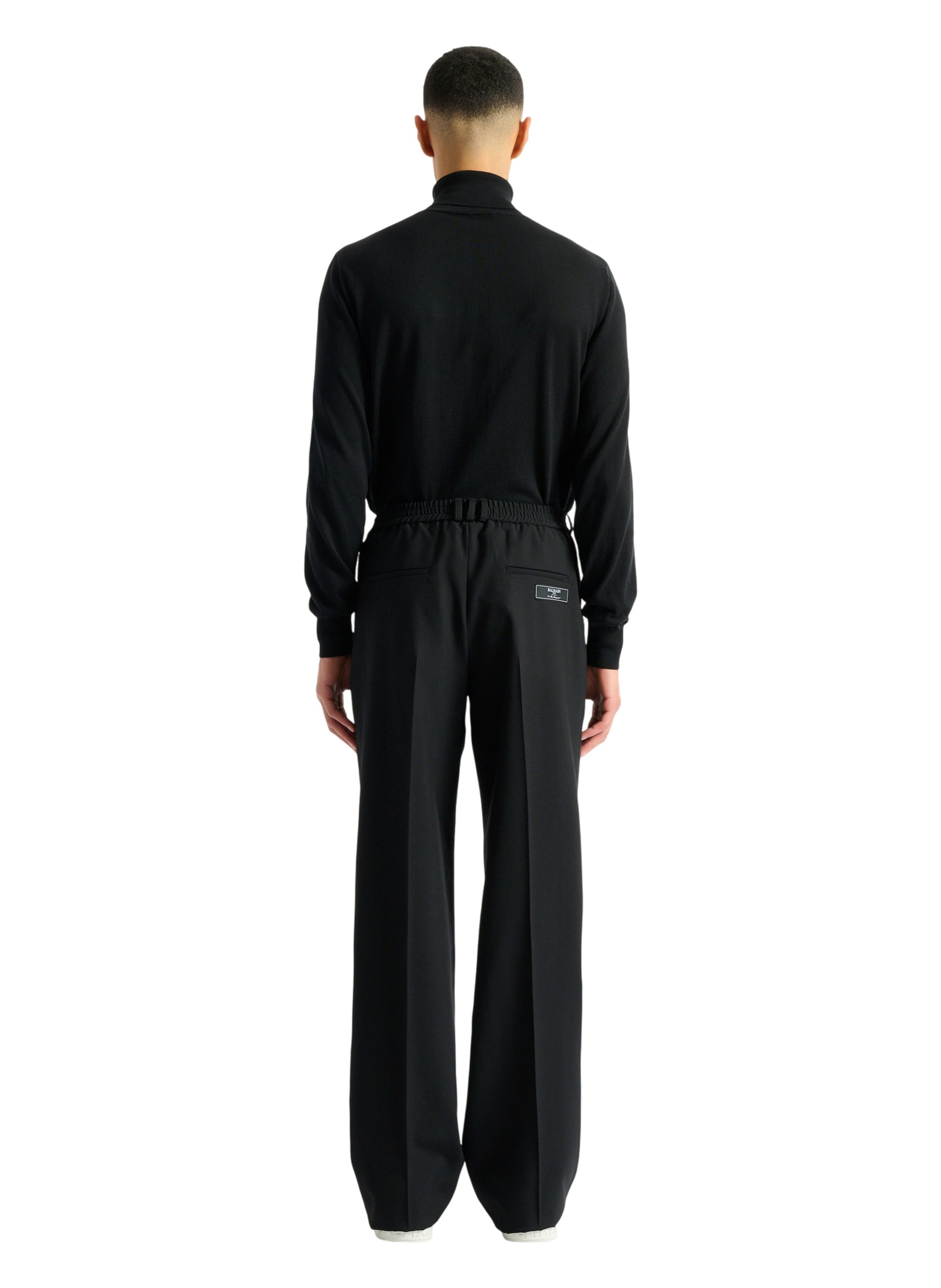 Pantalon à ceinture élastique en laine BALMAIN Noir