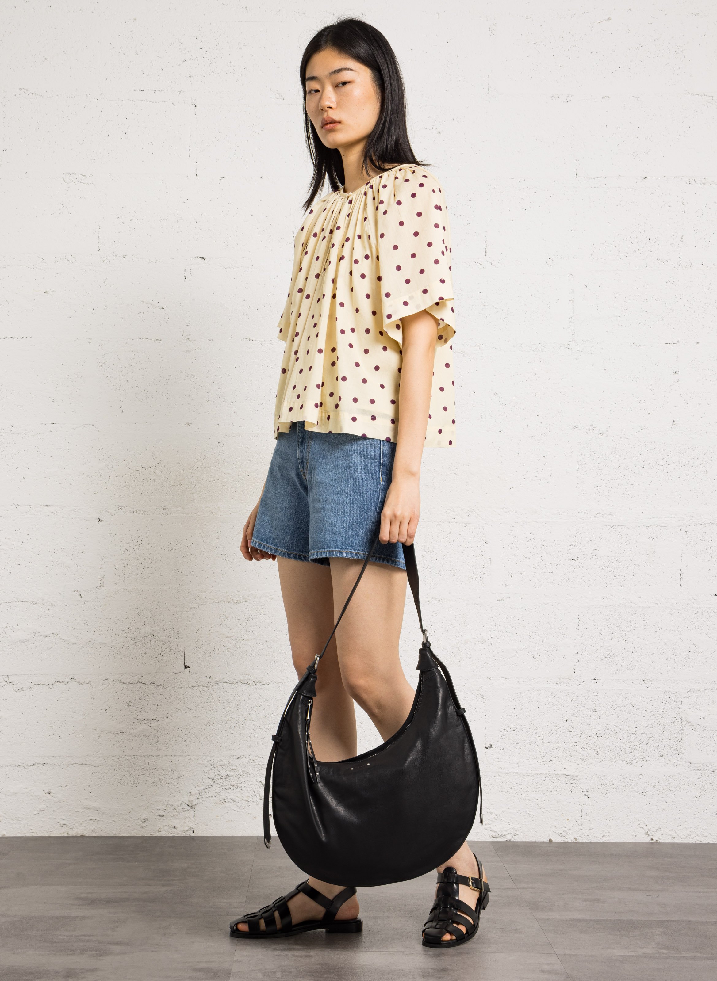 Sac demi-lune en cuir grainé allane l IKKS Noir