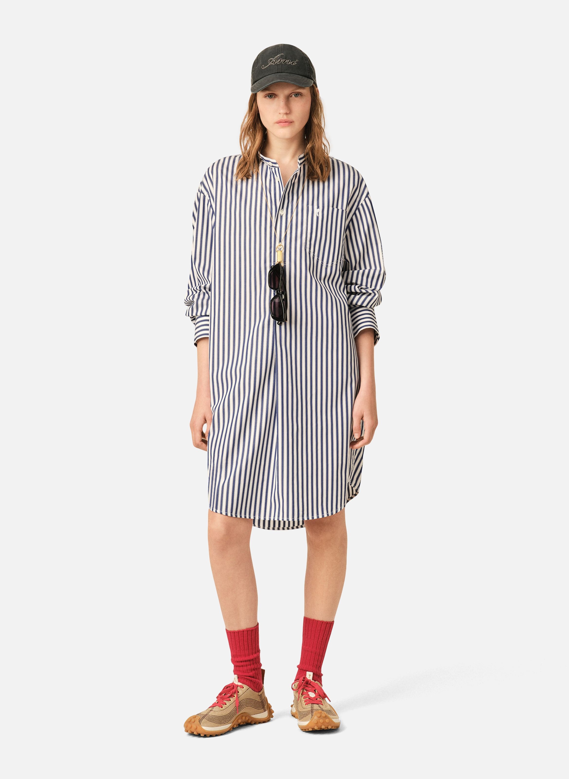 Robe tunique unisexe en coton col mao AMI PARIS Bleu