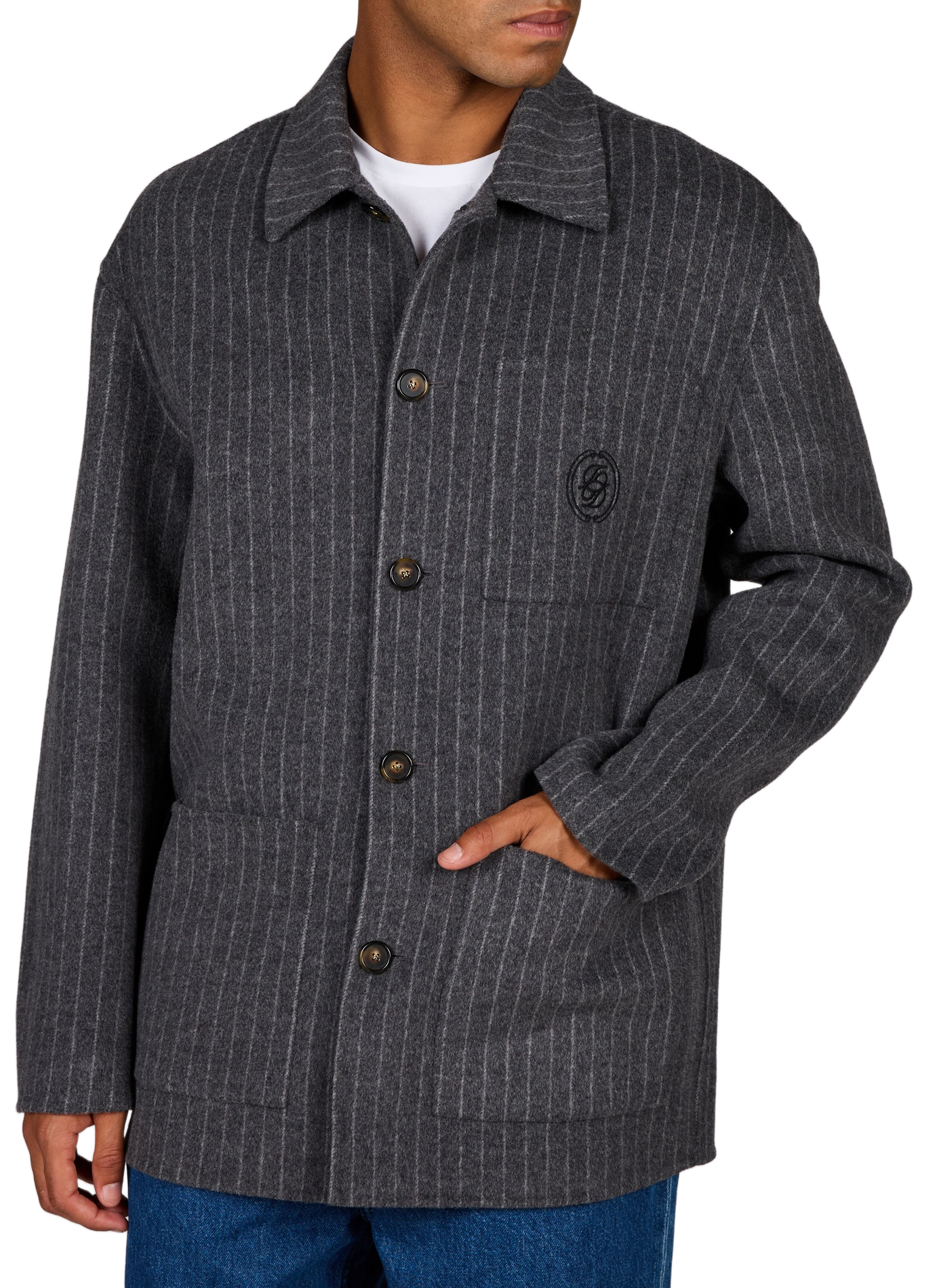Veste droite à rayures en laine mélangée DROLE DE MONSIEUR Gris