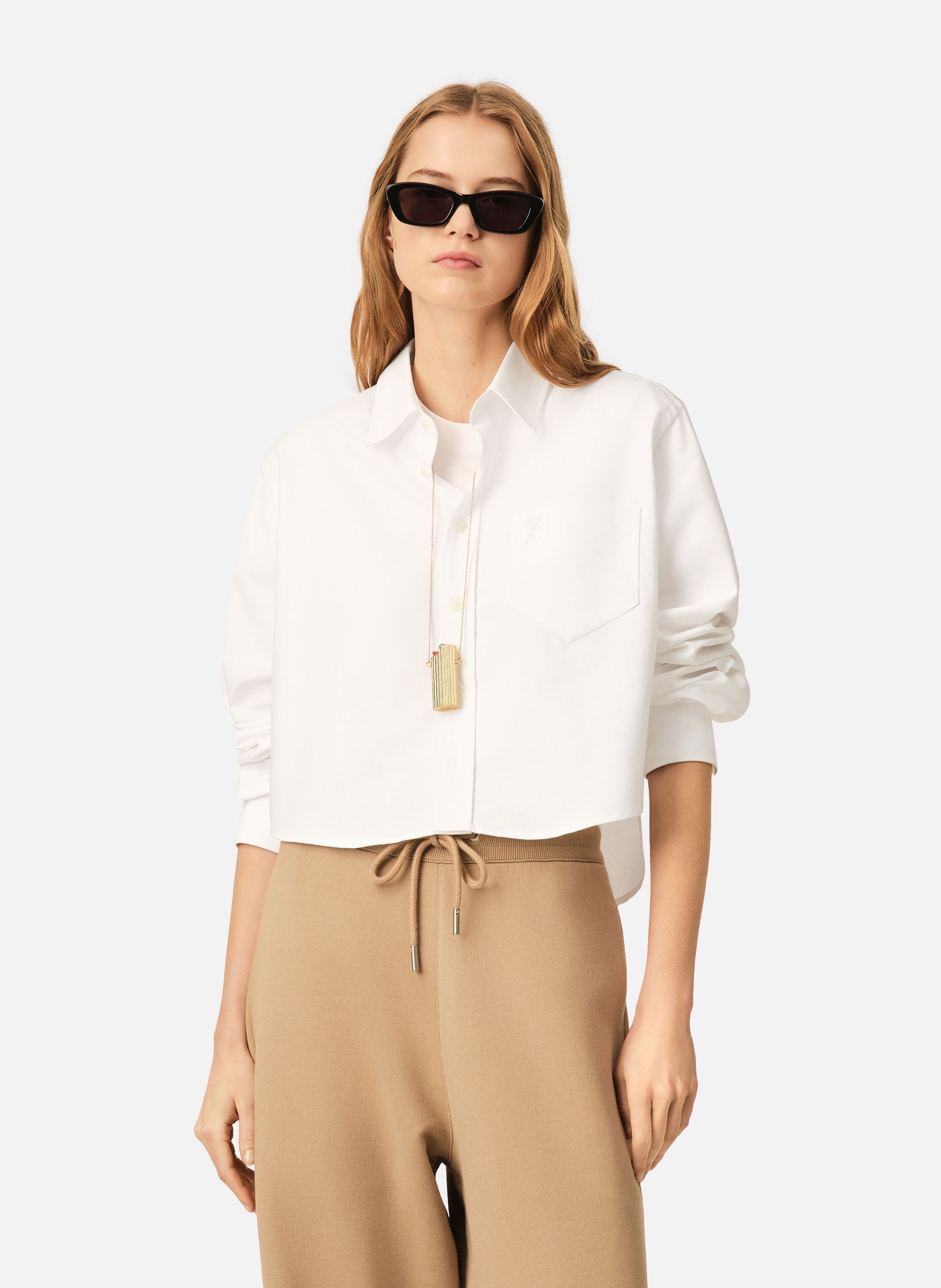 Chemise courte en coton ami de coeur embossé AMI PARIS Blanc
