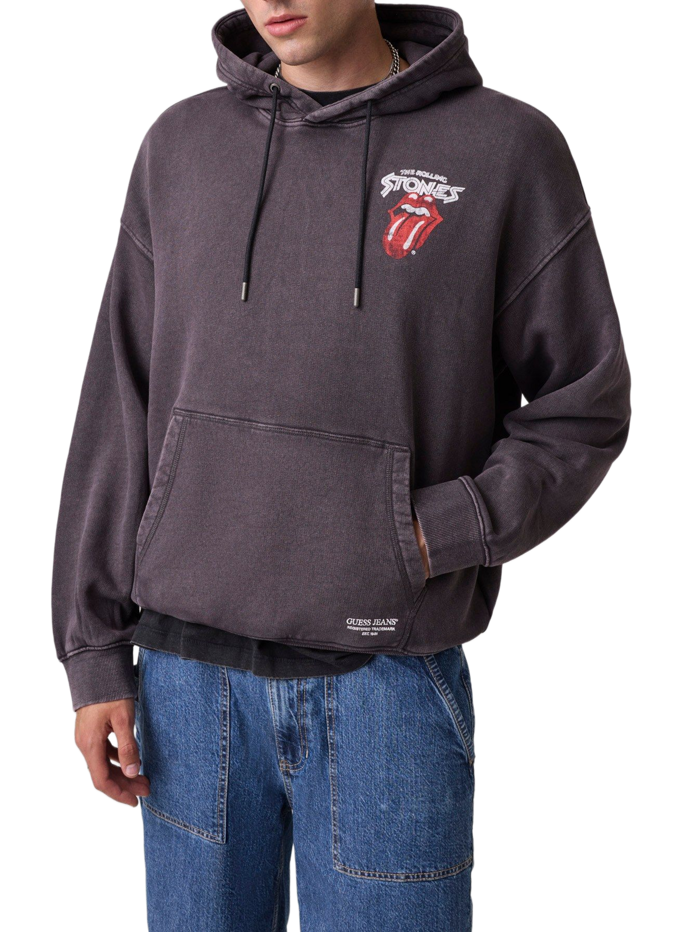 Oversized printed cotton hooded sweatshirt GUESS Black