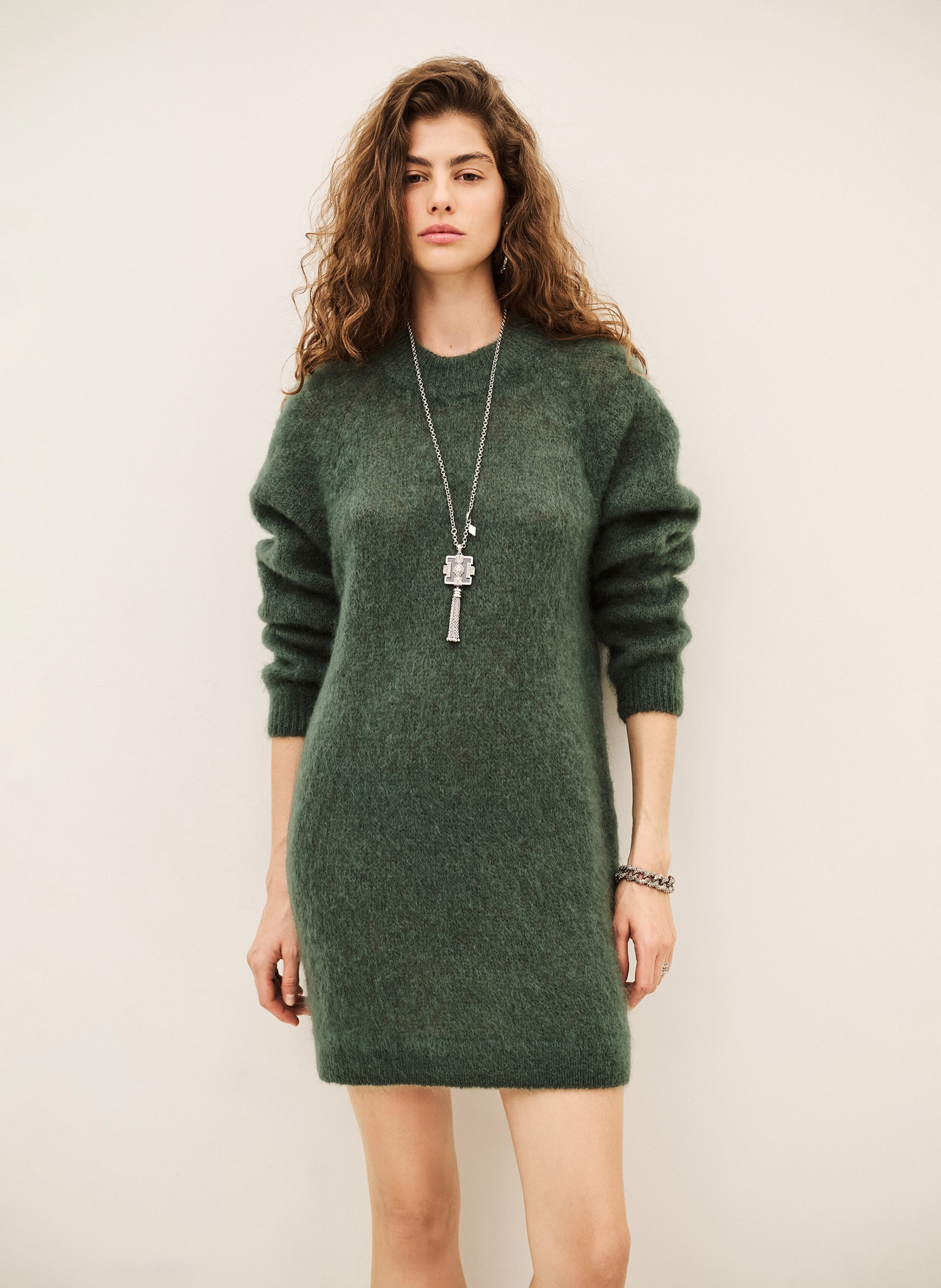 Robe pull courte en laine mélangée funk BA&SH Kaki