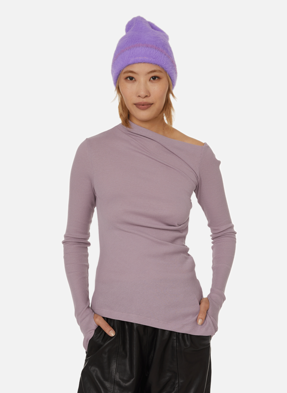 HELMUT LANG Long-sleeved ribbed cotton top Purple