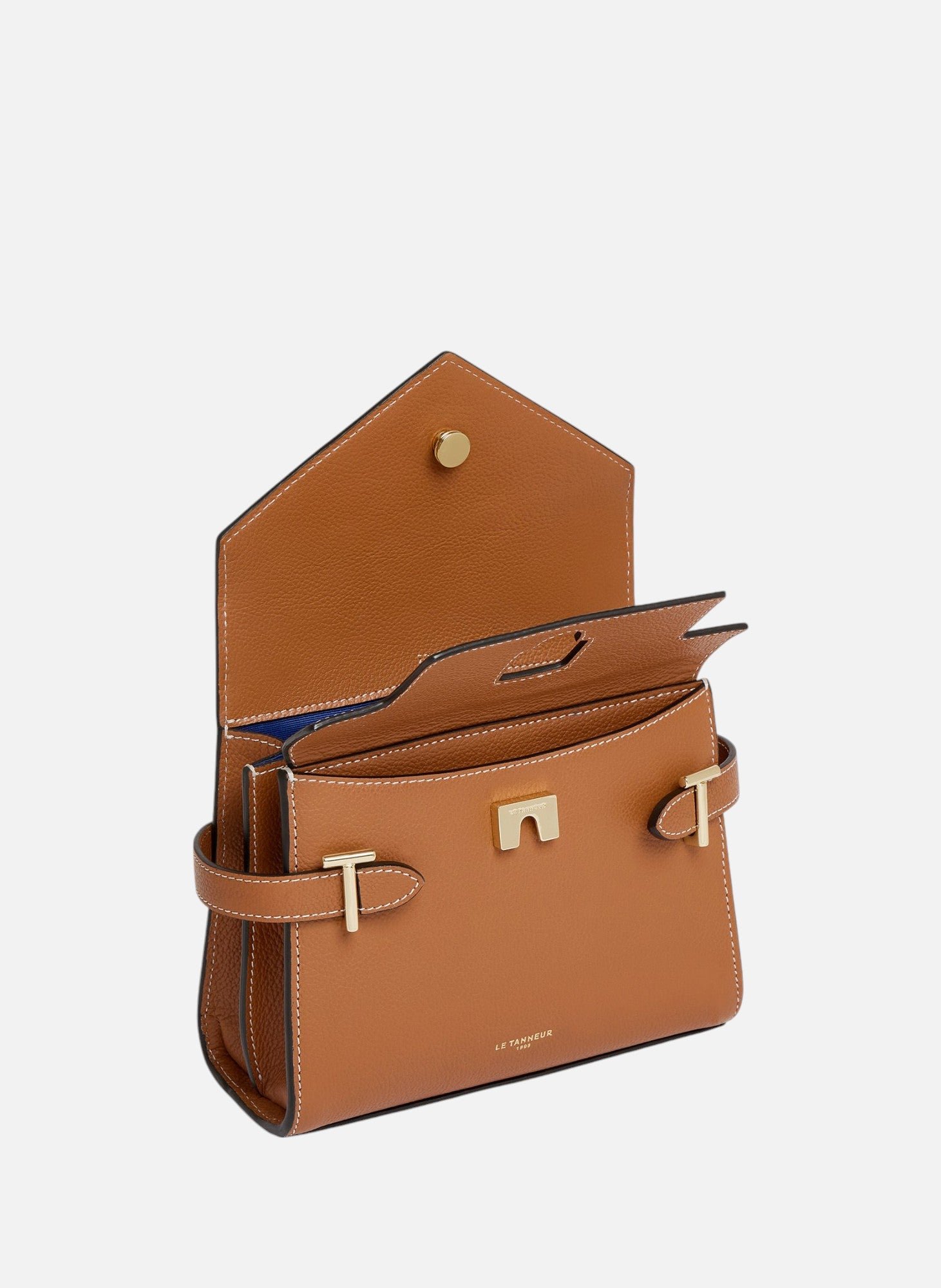 Petit sac à main double rabat emilie en cuir grainé Marron