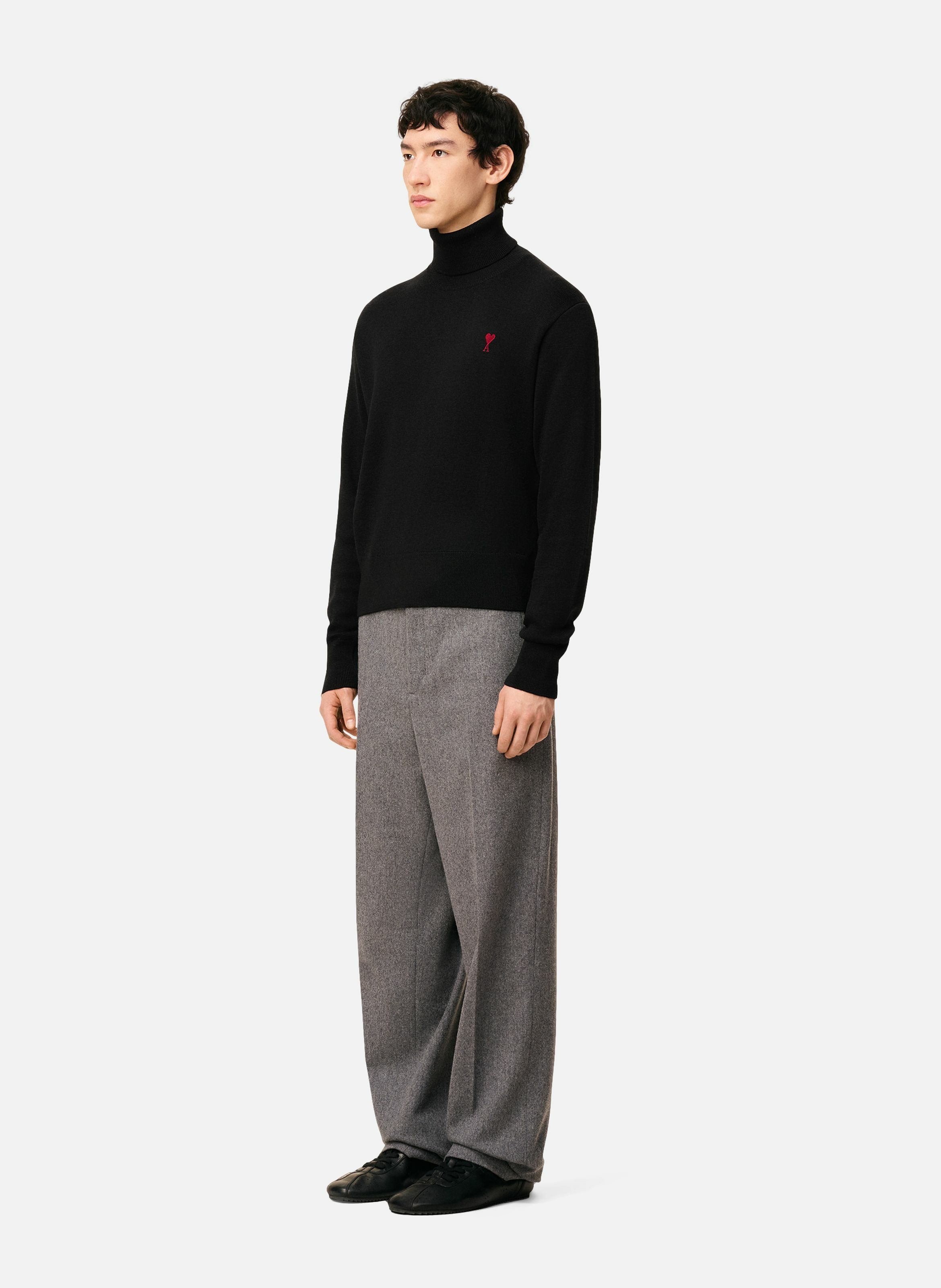 Pull col roulé ami de coeur en laine AMI PARIS Noir