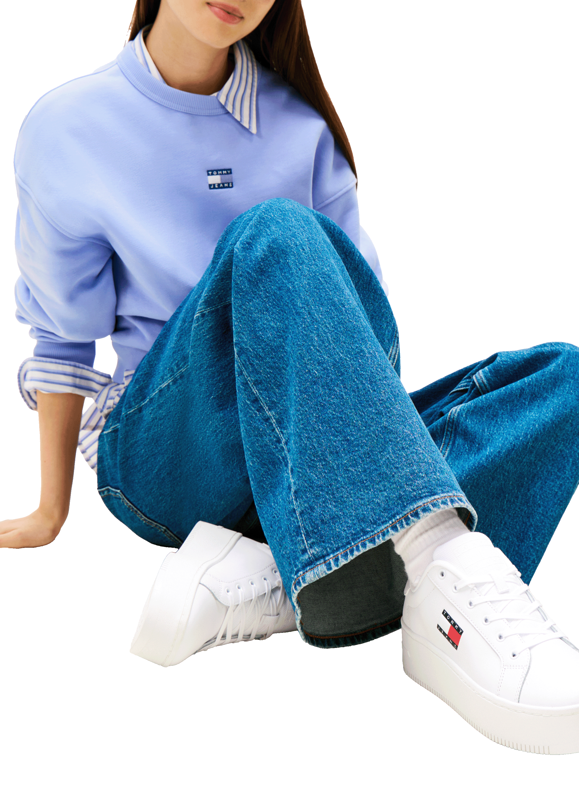 Mixed leather low-top sneakers TOMMY HILFIGER White