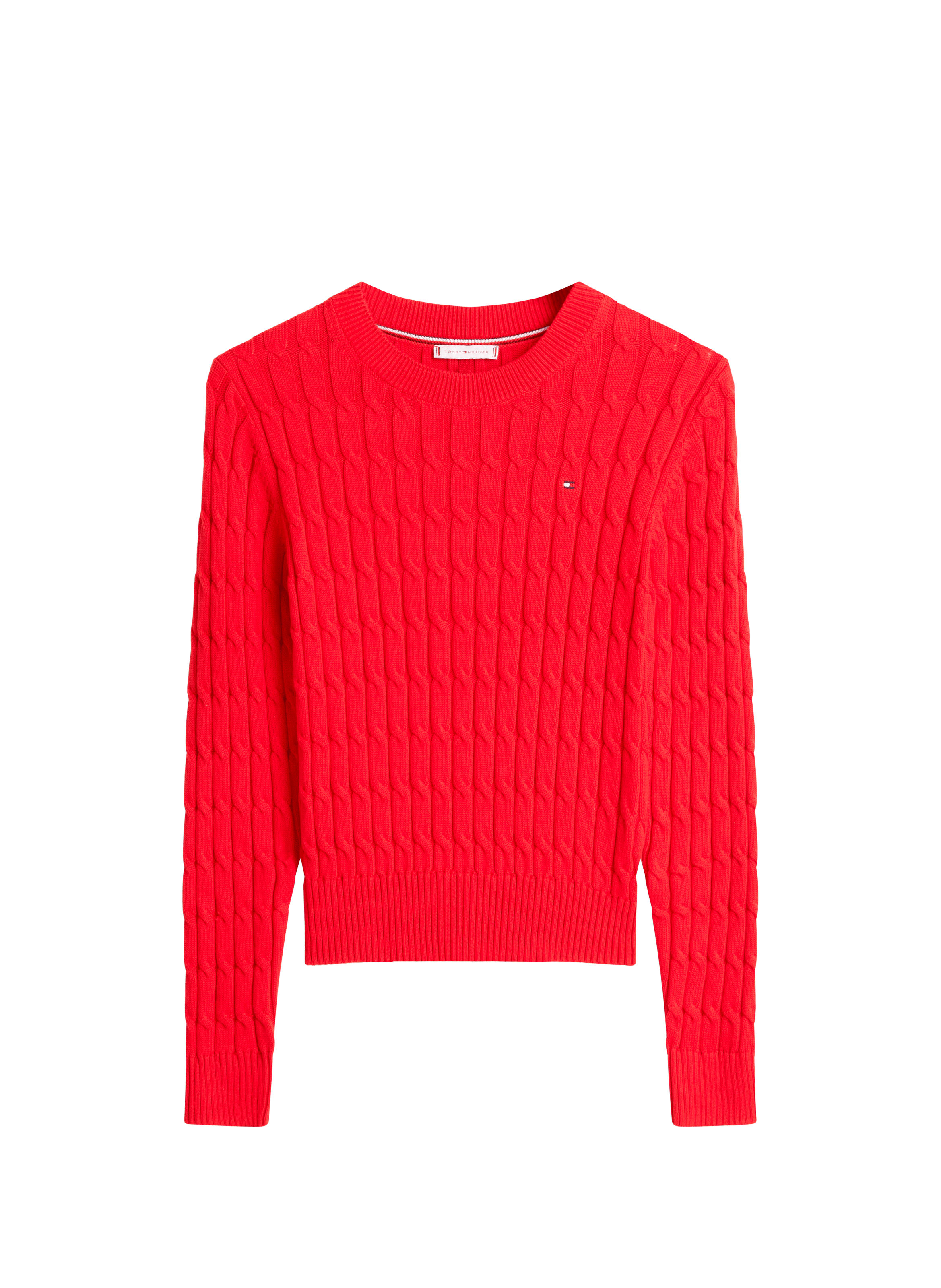 Pull droit à col rond en maille côtelée de coton TOMMY HILFIGER Rouge