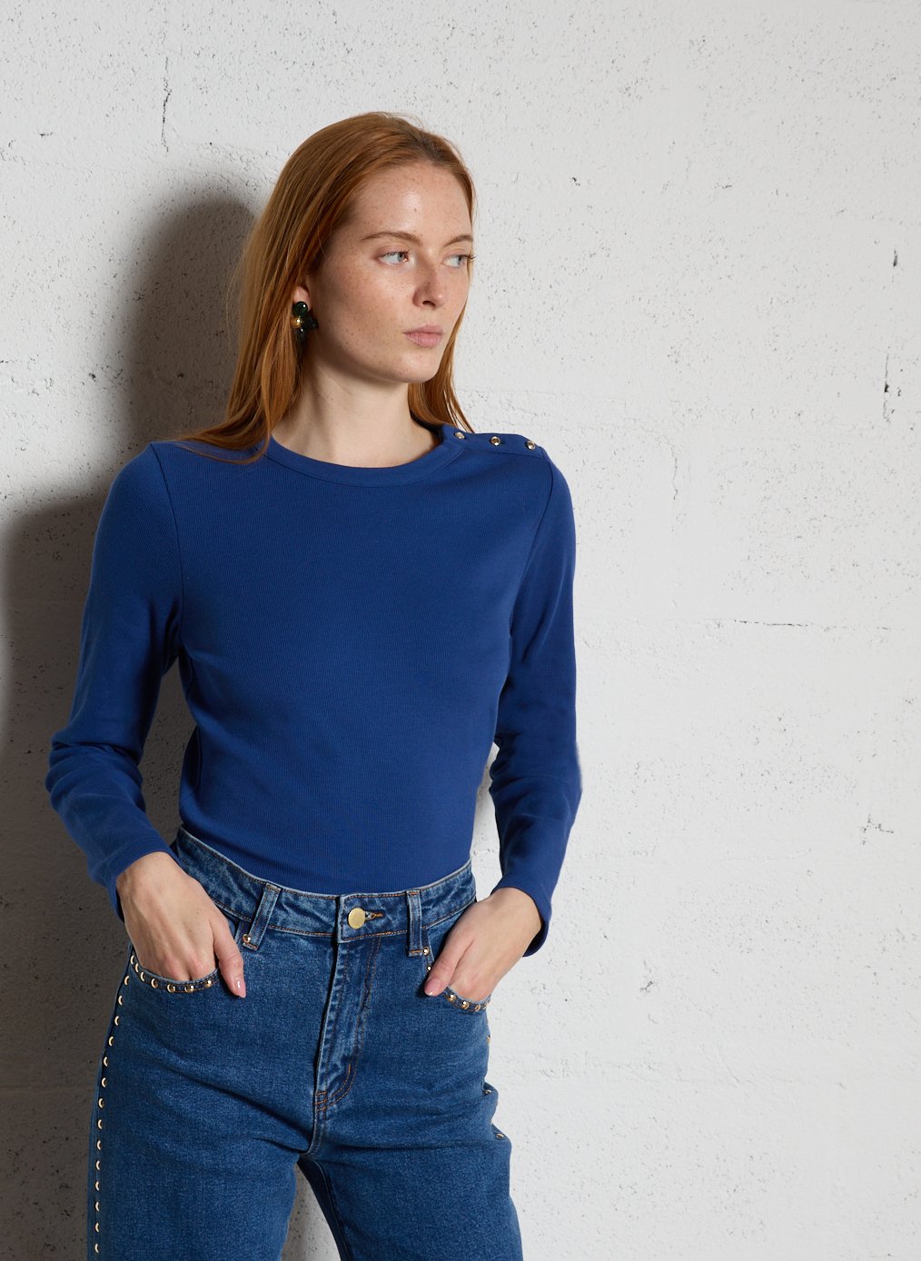 Tee-shirt droit col rond en coton mélangé ARMOR-LUX Bleu