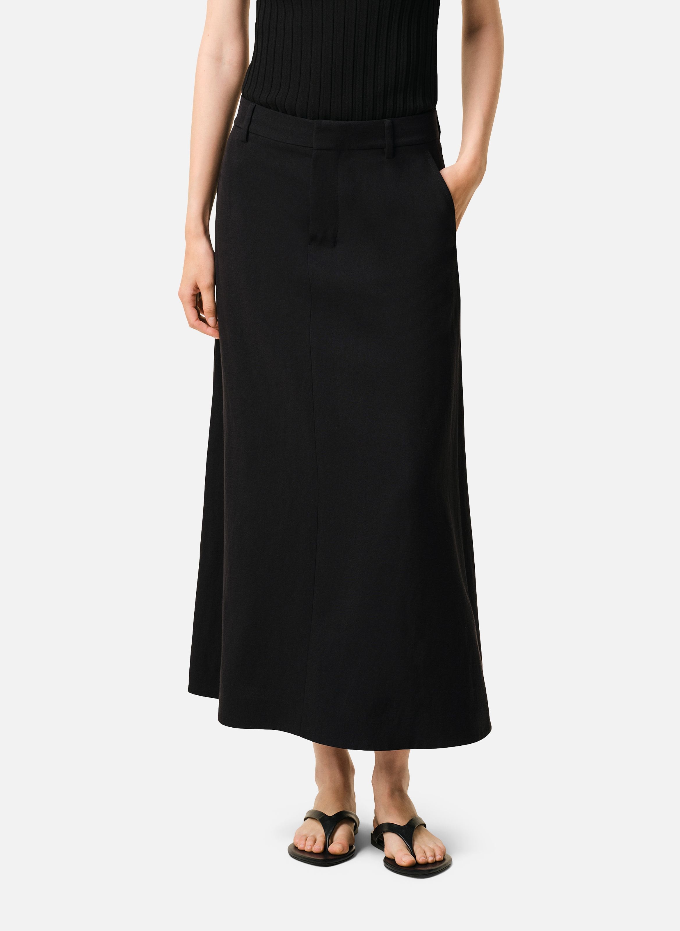 Longue jupe trapèze construction tailleur en lin mélangé AMI PARIS Noir