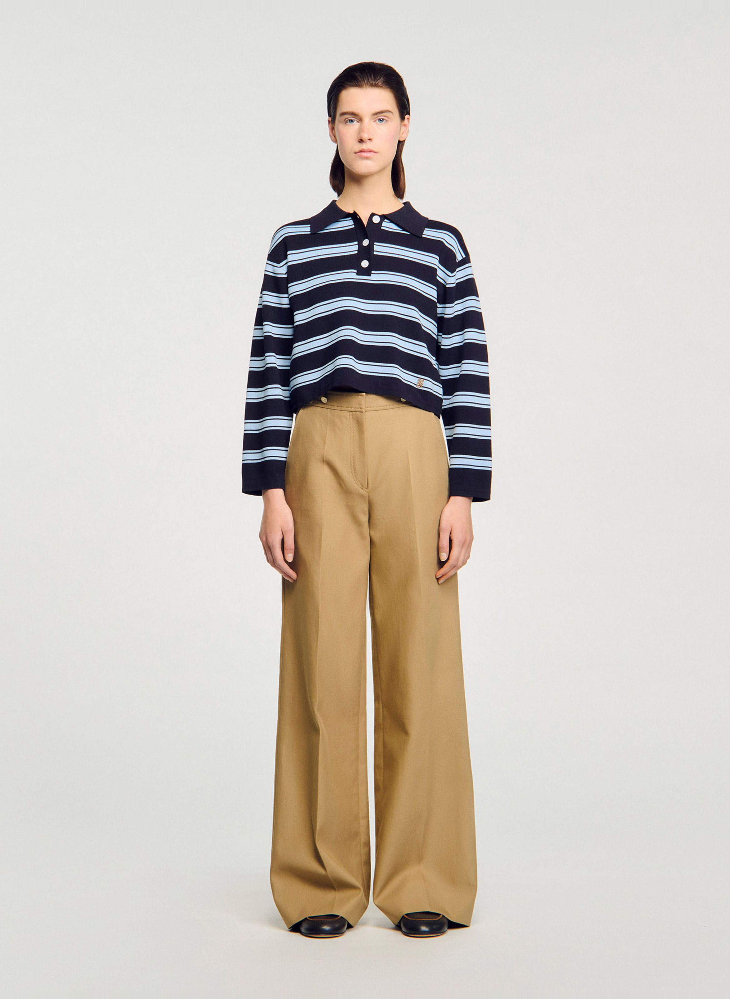 Polo droit en coton soie et lin Bleu