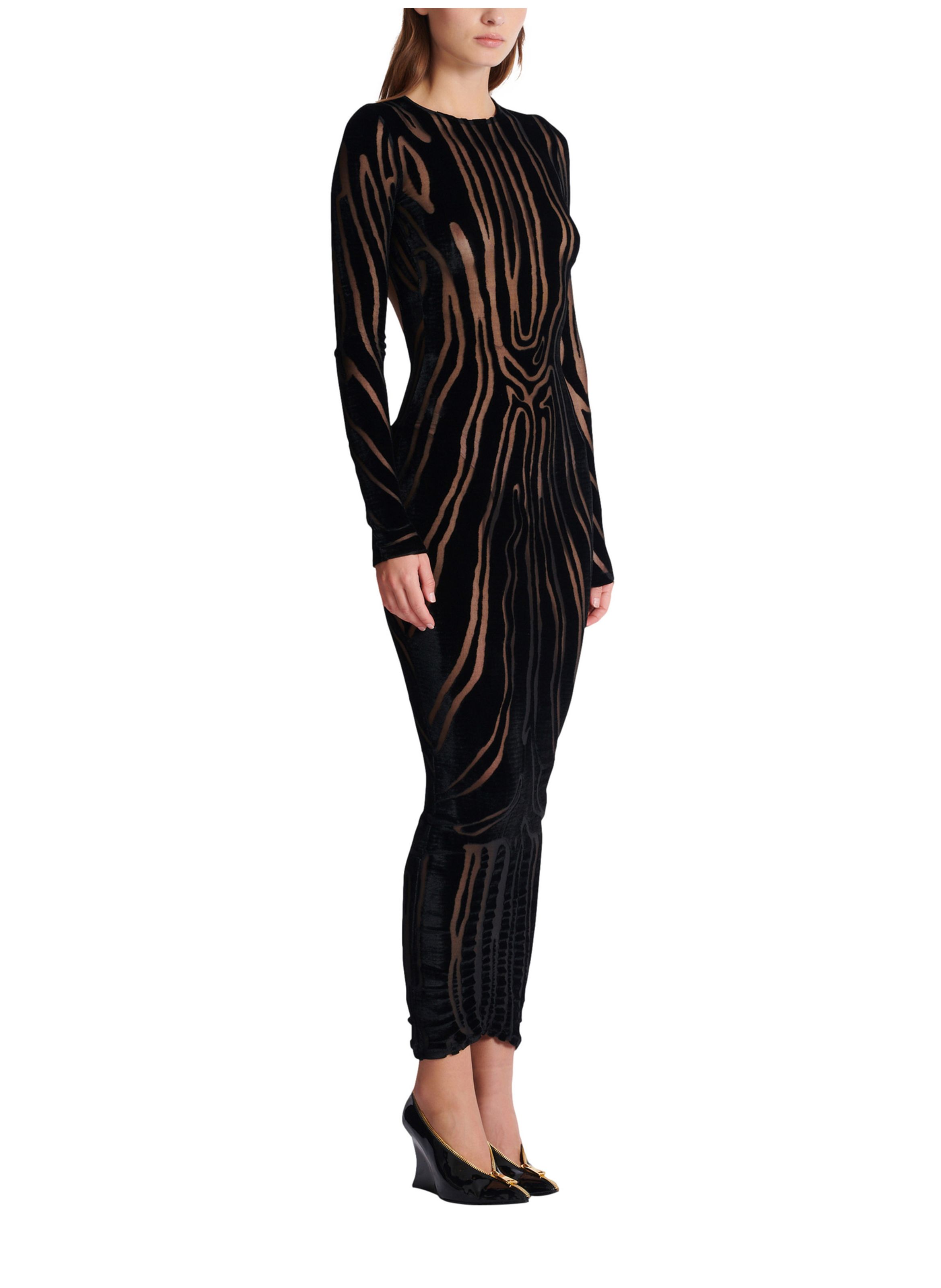 Robe longue en velours zébré BALMAIN Noir