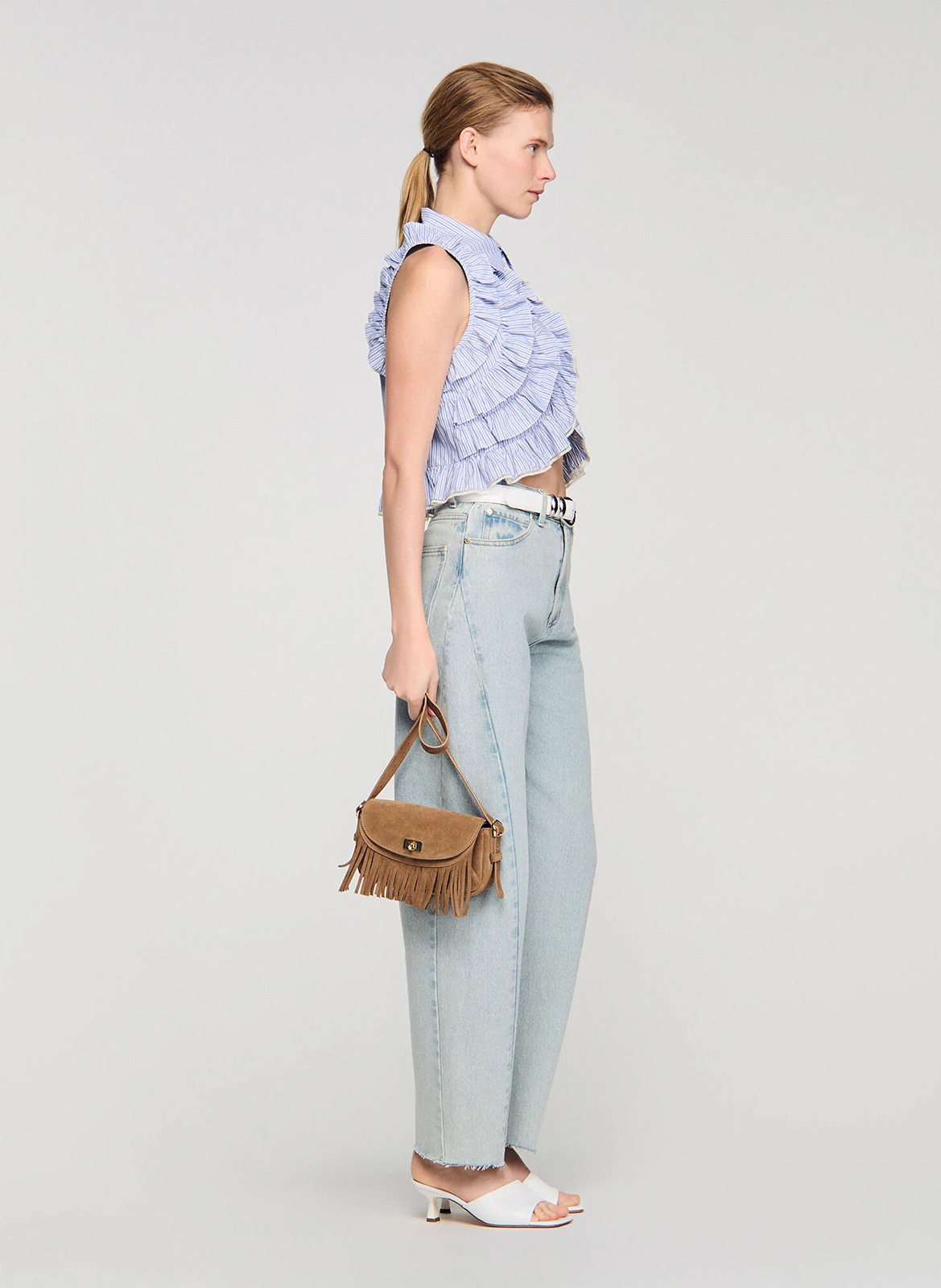 Sac bandoulière en cuir SANDRO Beige