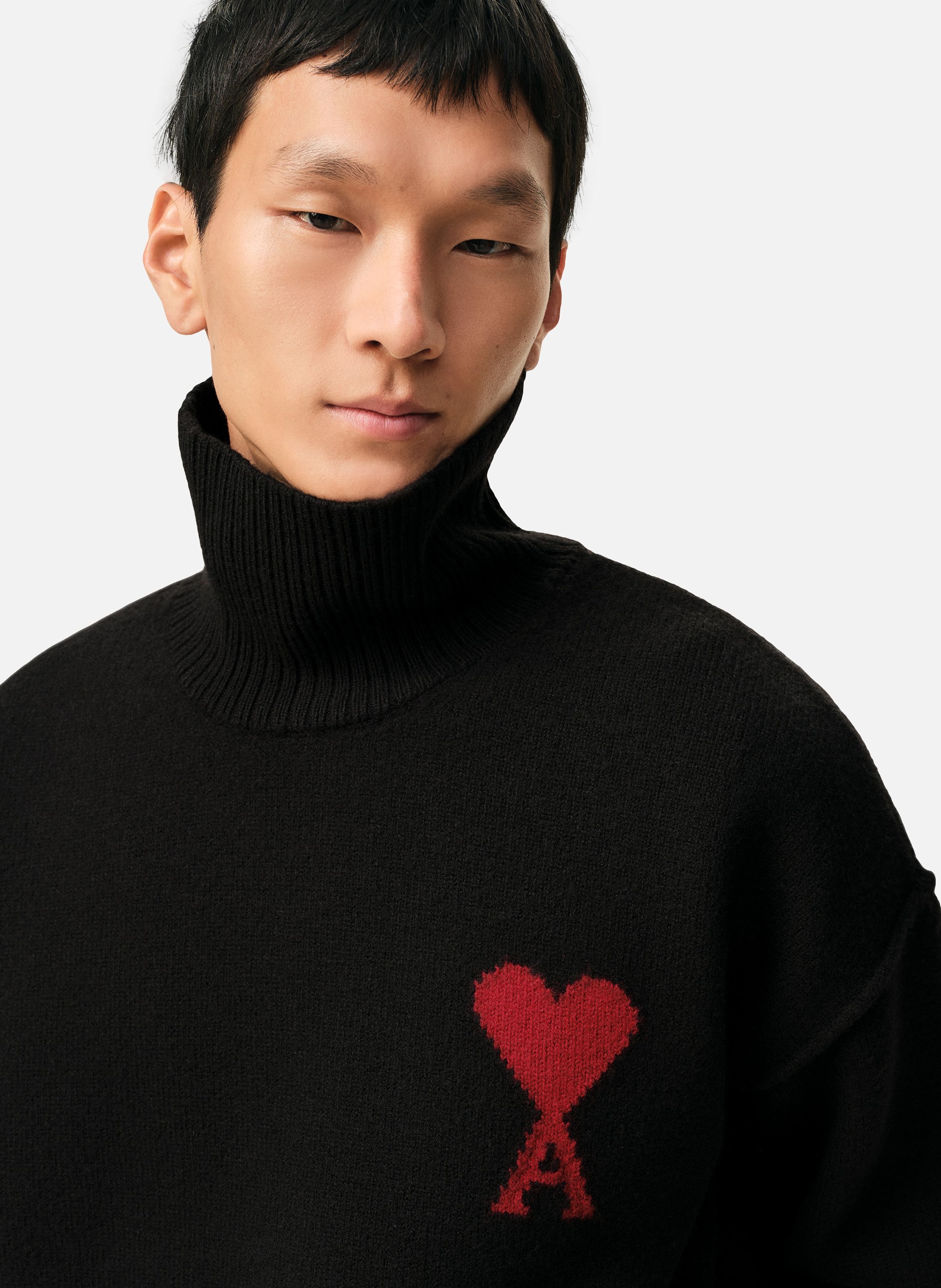 Pull Col Cheminée Ami De Coeur En Laine unisexe AMI PARIS Noir