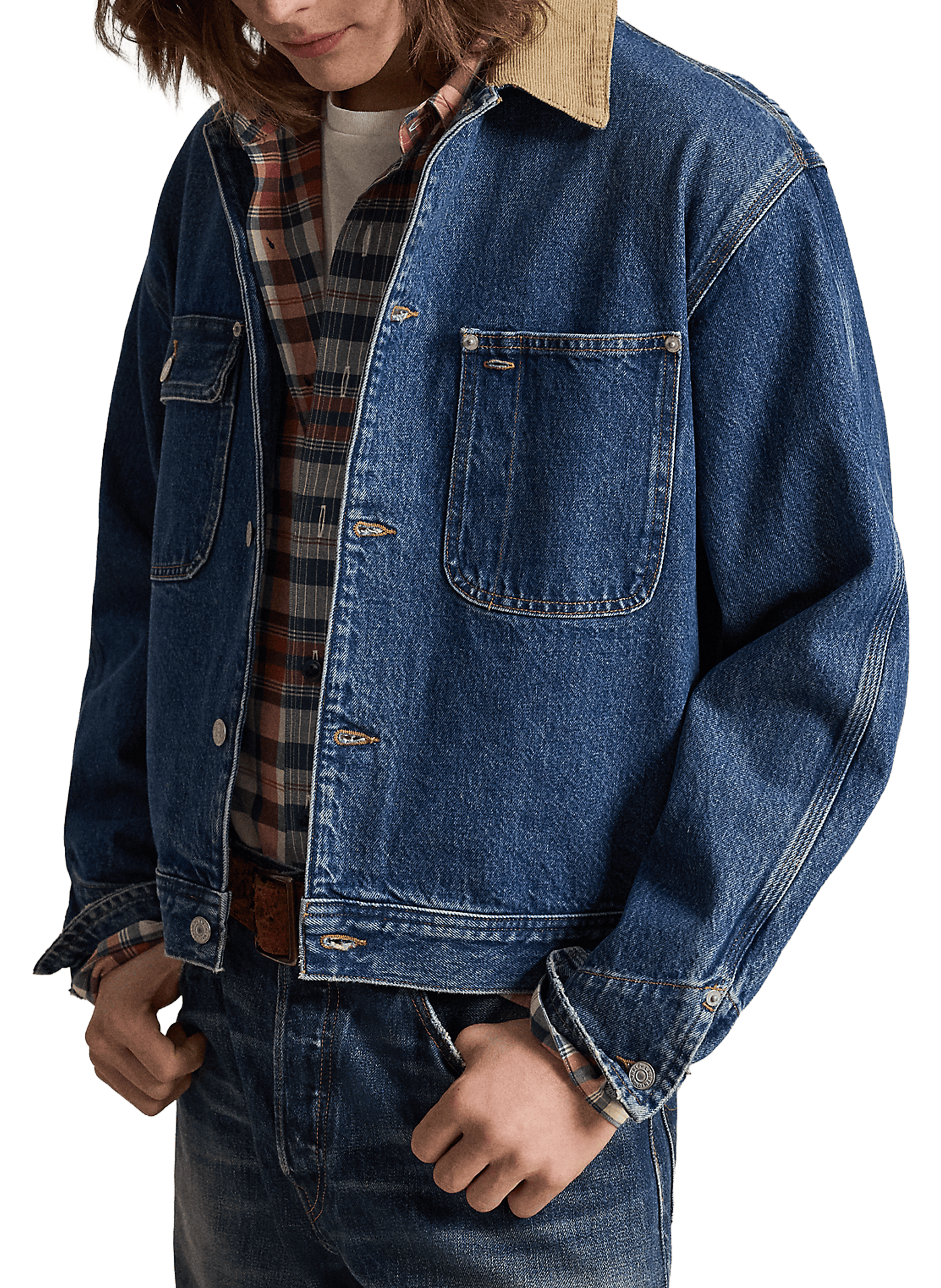 Veste droite courte Dungaree en denim de coton POLO RALPH LAUREN Bleu