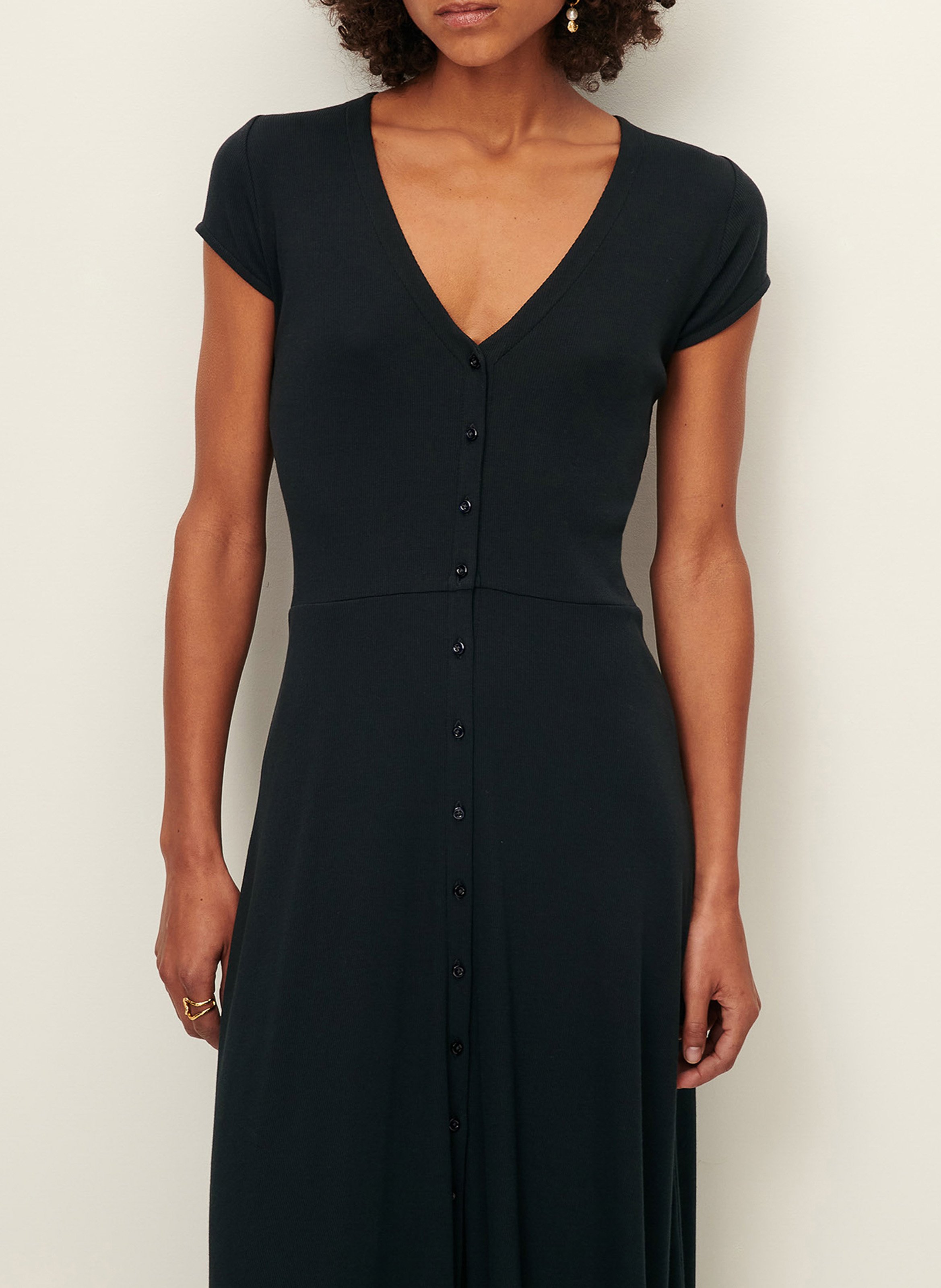 Robe midi droite encolure v en coton bio mélangé nea SESSUN Noir