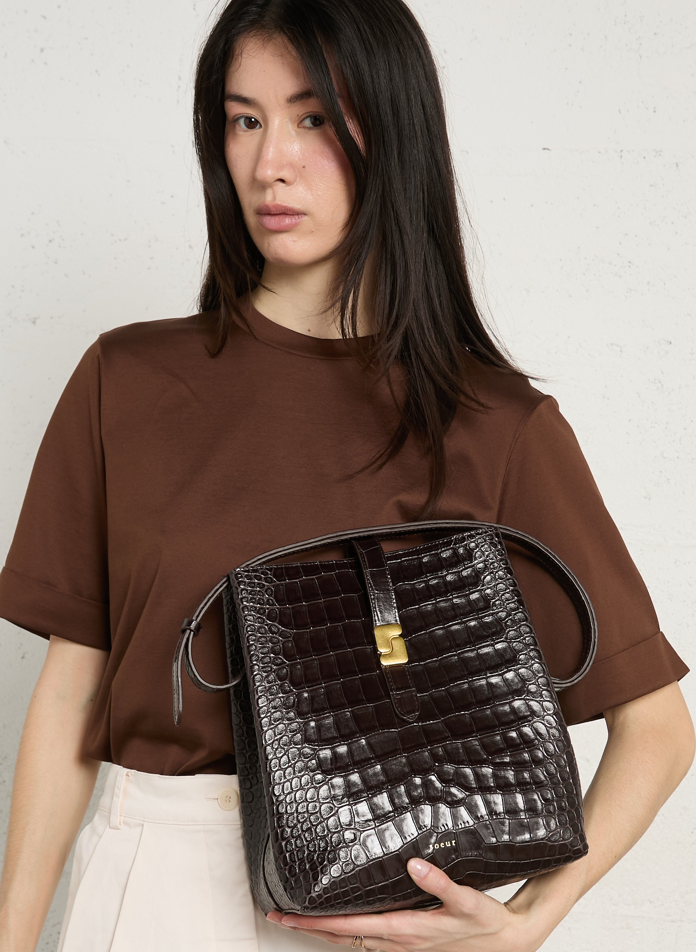 Sac seau bandoulière en cuir suédé bello SOEUR Marron