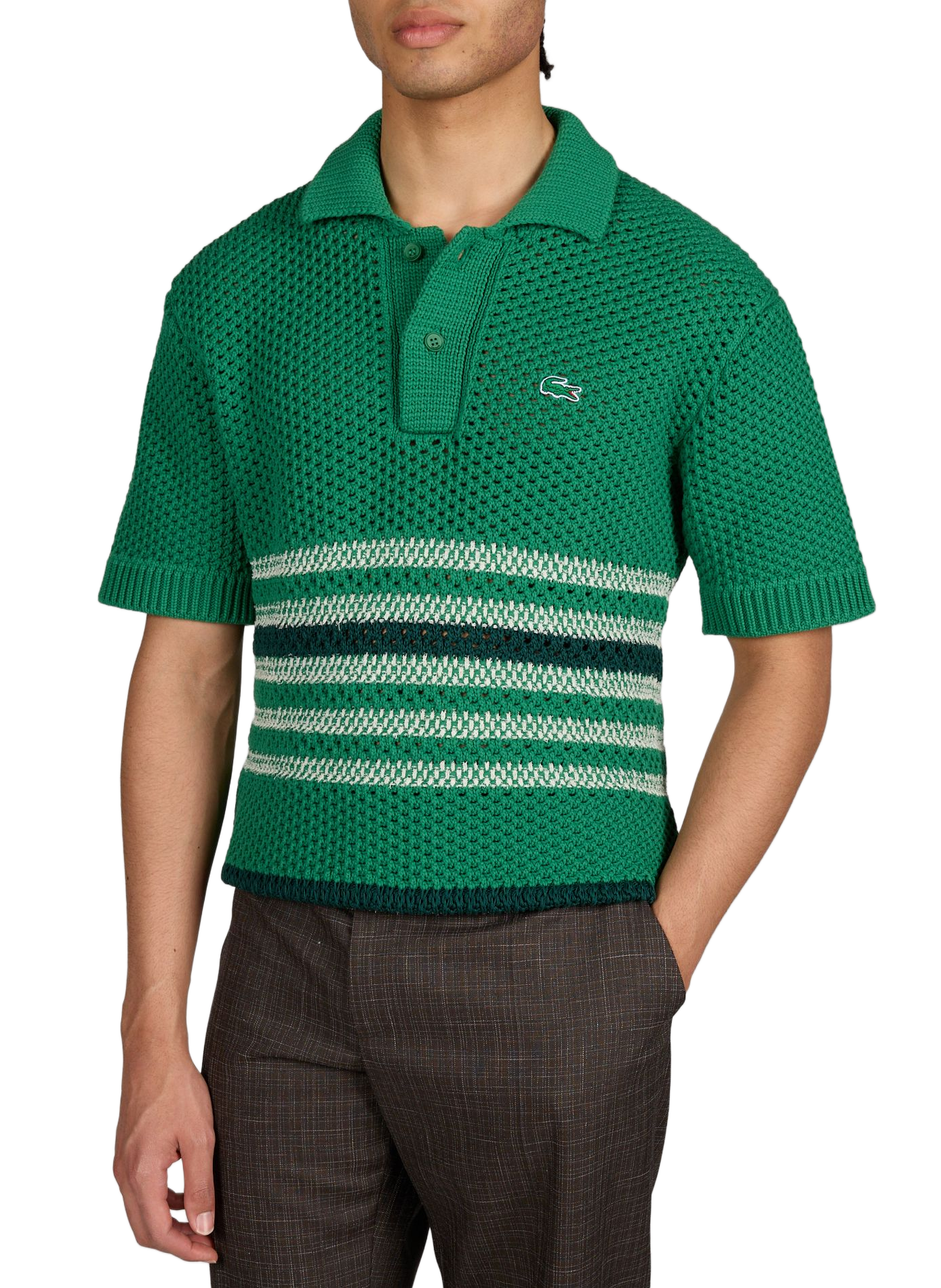 Polo tricot à rayures en coton mélangé LACOSTE Vert