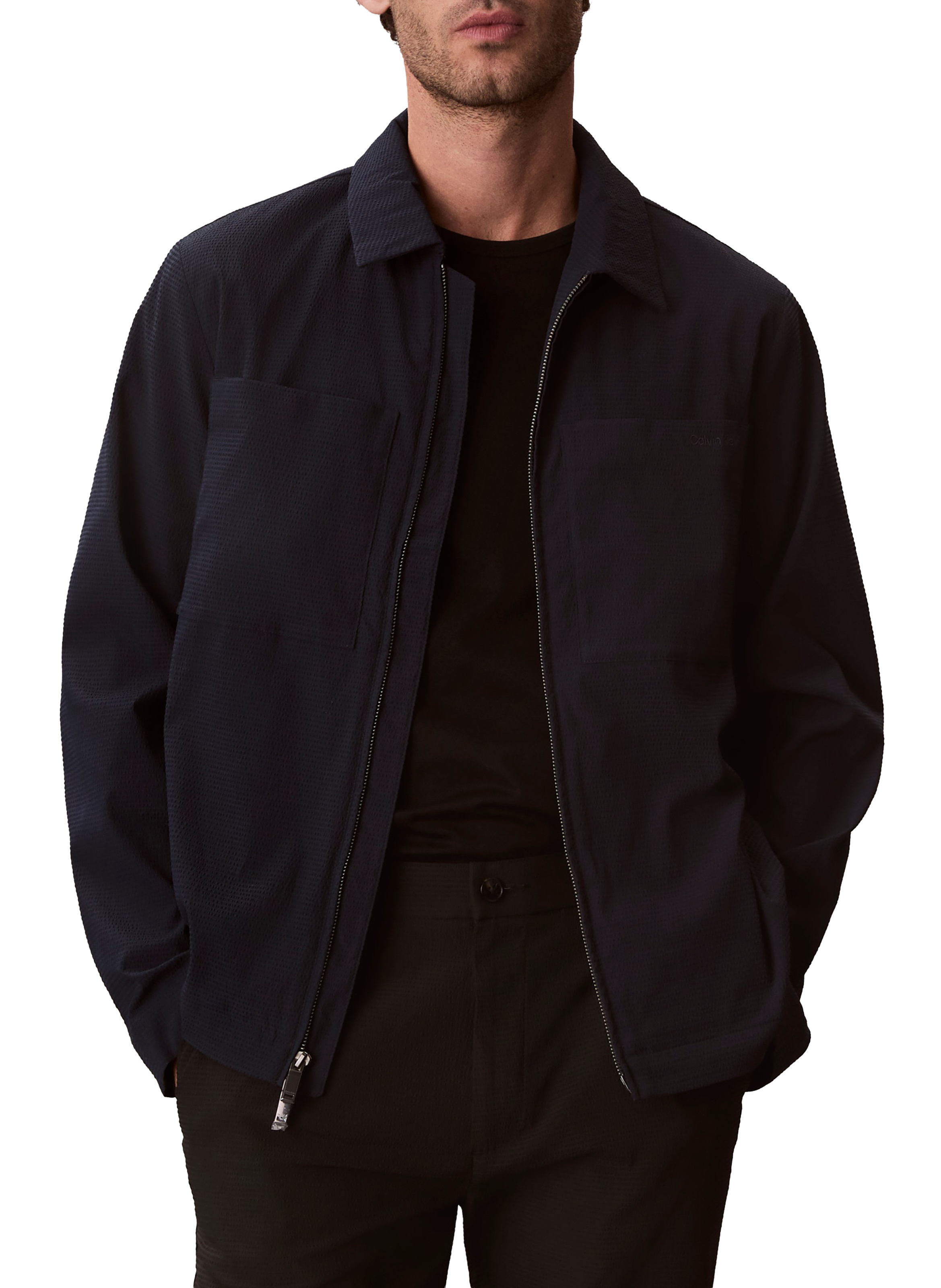 Textured Seersucker Lightweight Jacket CALVIN KLEIN Blue