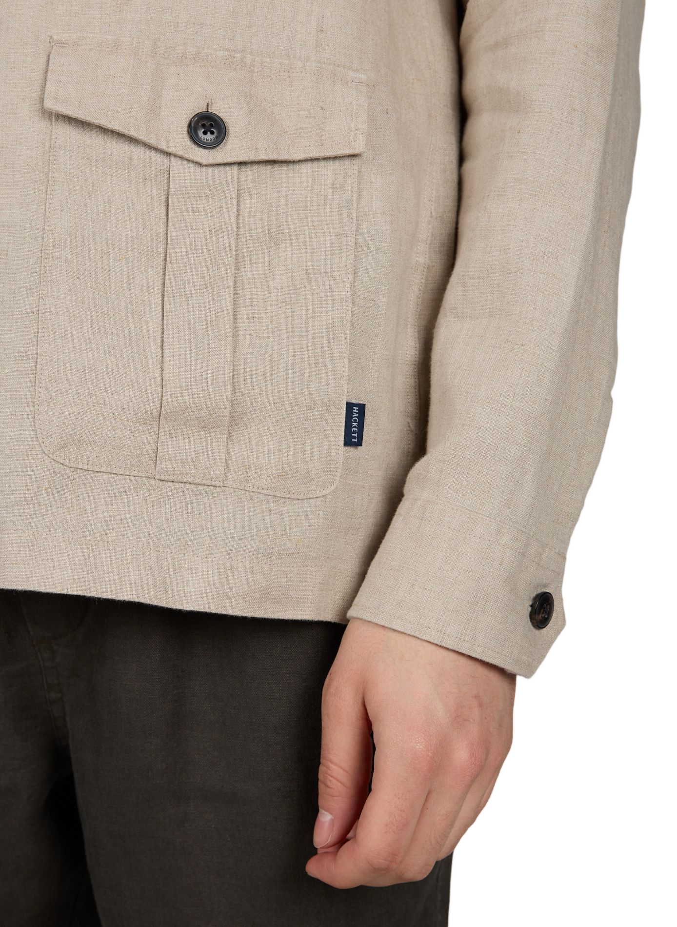 Chemise saharienne droite en lin HACKETT Beige