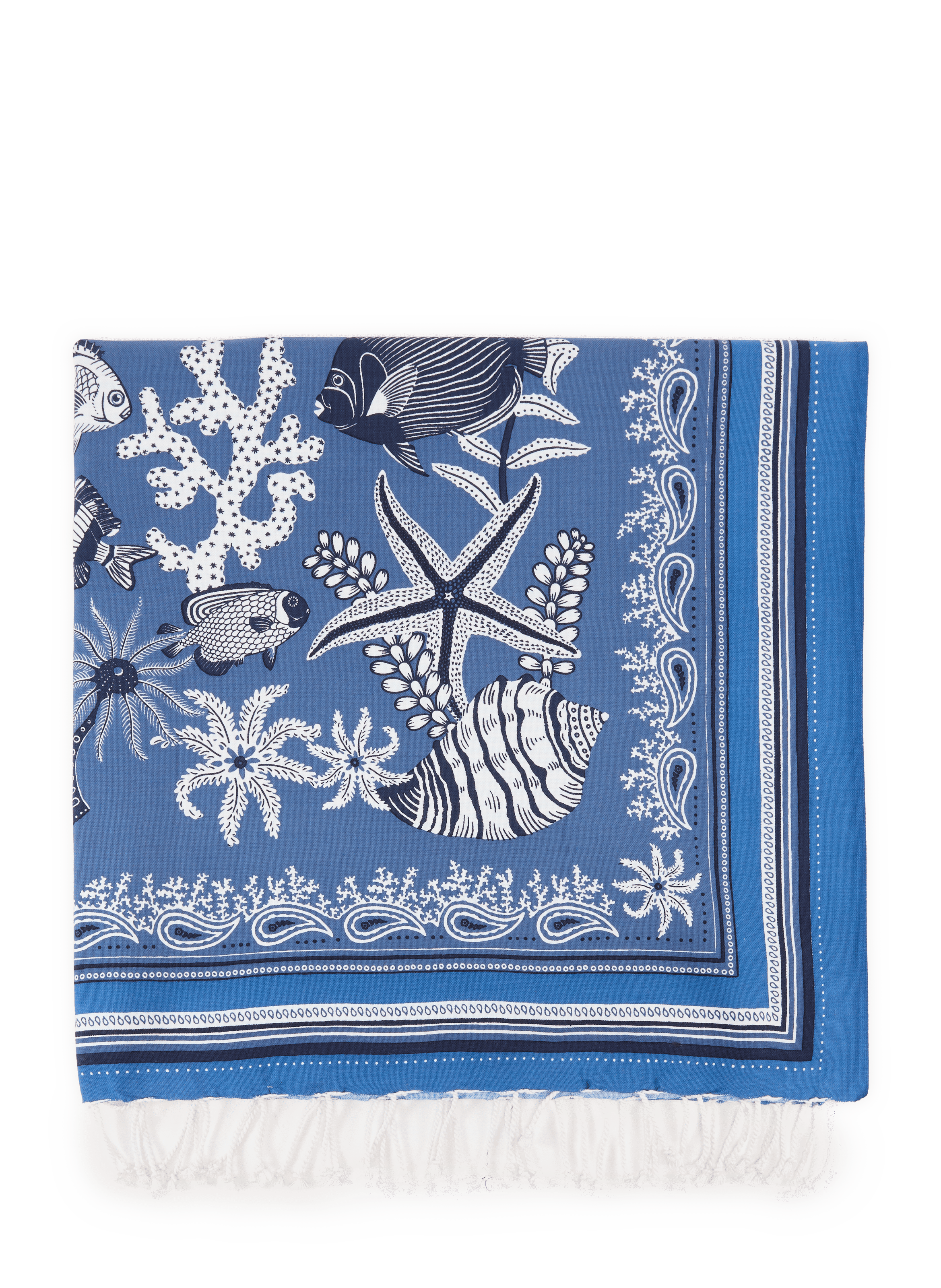 Fouta Neptune imprimée en coton INOUI EDITIONS Bleu