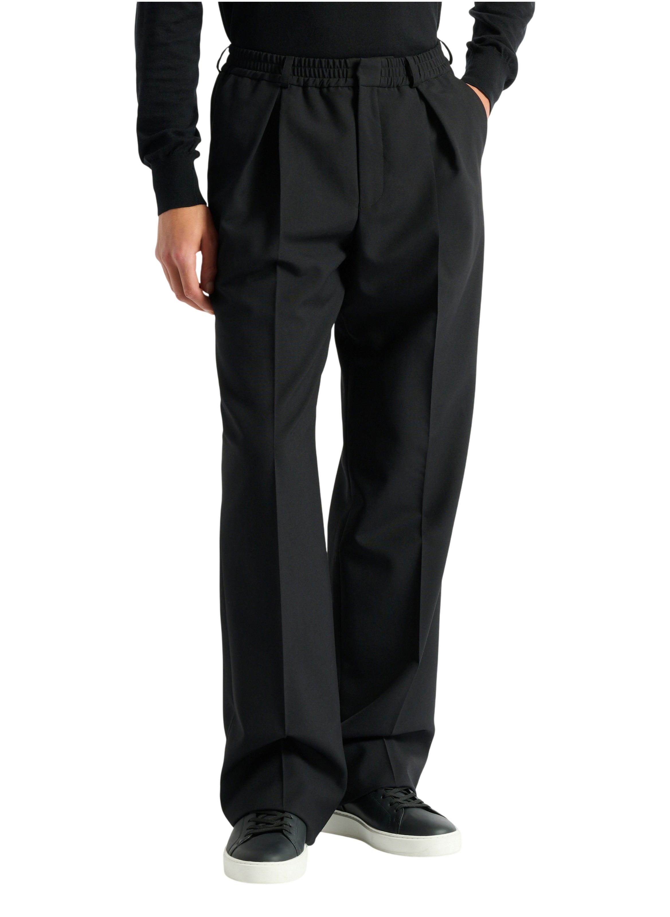 Pantalon à ceinture élastique en laine BALMAIN Noir