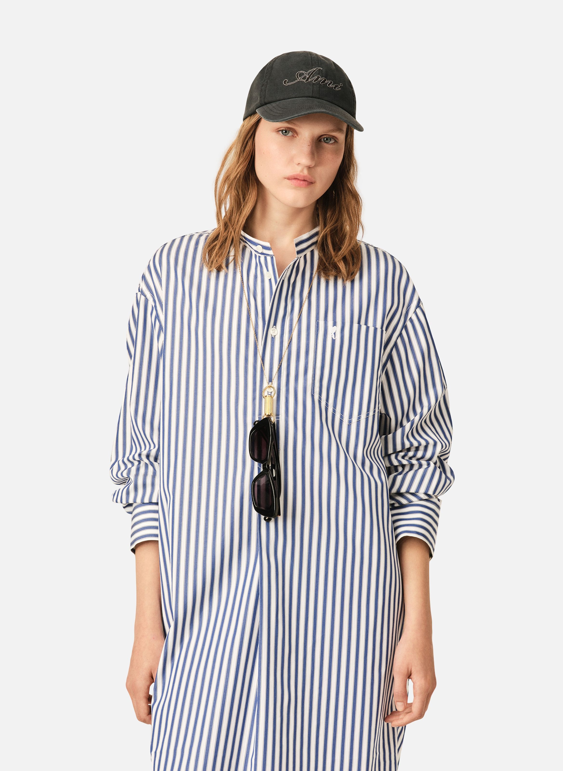 Robe tunique unisexe en coton col mao AMI PARIS Bleu