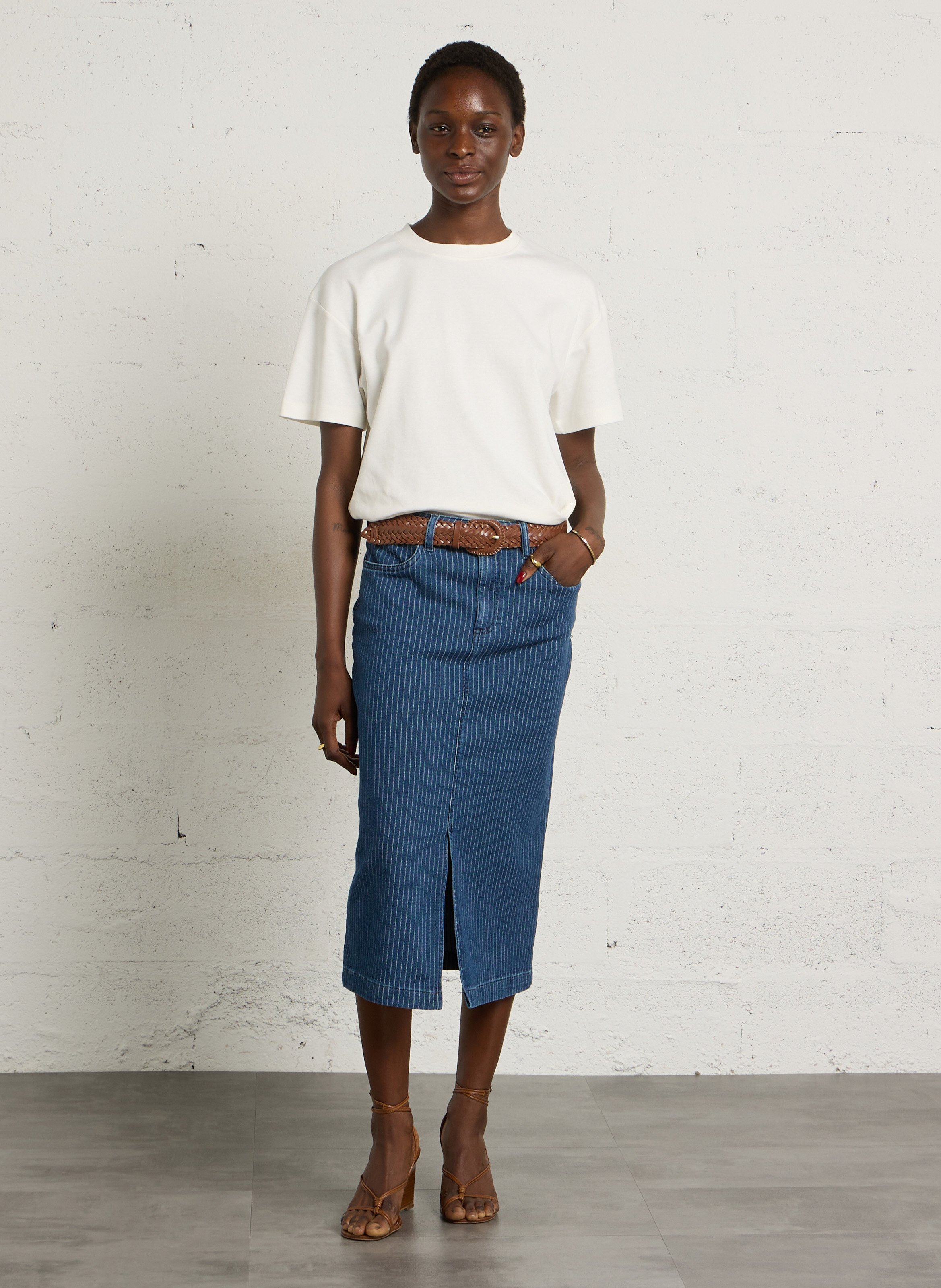 Jupe denim droite en coton mélangé birdy MAISON 123 Bleu